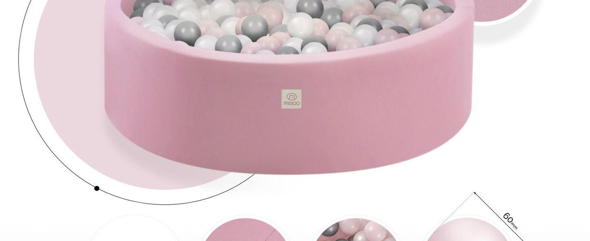 MISIOO Smart Bällebad 90 x 30 cm/200 Bälle  - Bällebad Kinder für Baby Zimmer - Bälle für Bällebad - Baby Spielzeug - Rosa: Hellrosa/Perlen/Silber