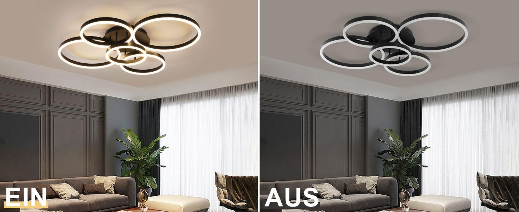 ZMH Lampa Sufitowa LED 78W Ściemnialna z Pilotem 5 Pierścieni Oświetlenie Wewnętrzne Czarne do Salonu Sypialni Kuchni Biura Gabinetu