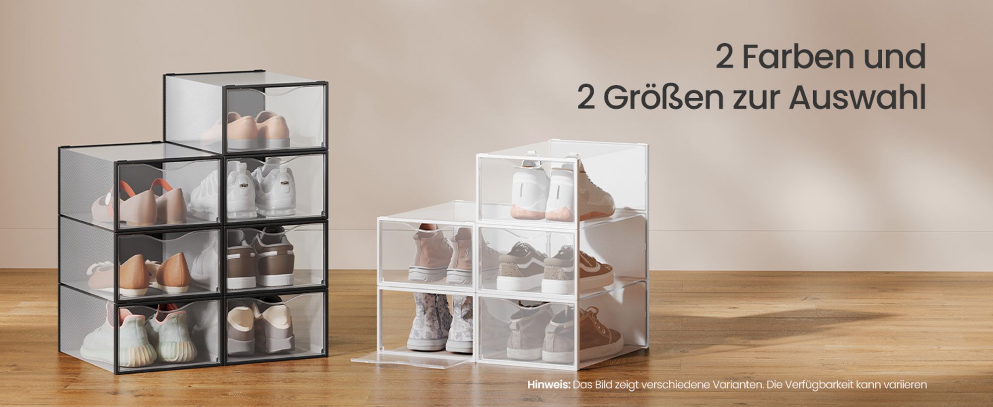 Schuhboxen, 18er Set, durchsichtig, aus Kunststoff, mit Tür, stapelbar, 33,2 x 23 x 14,5 cm, transparent-wolkenweiß