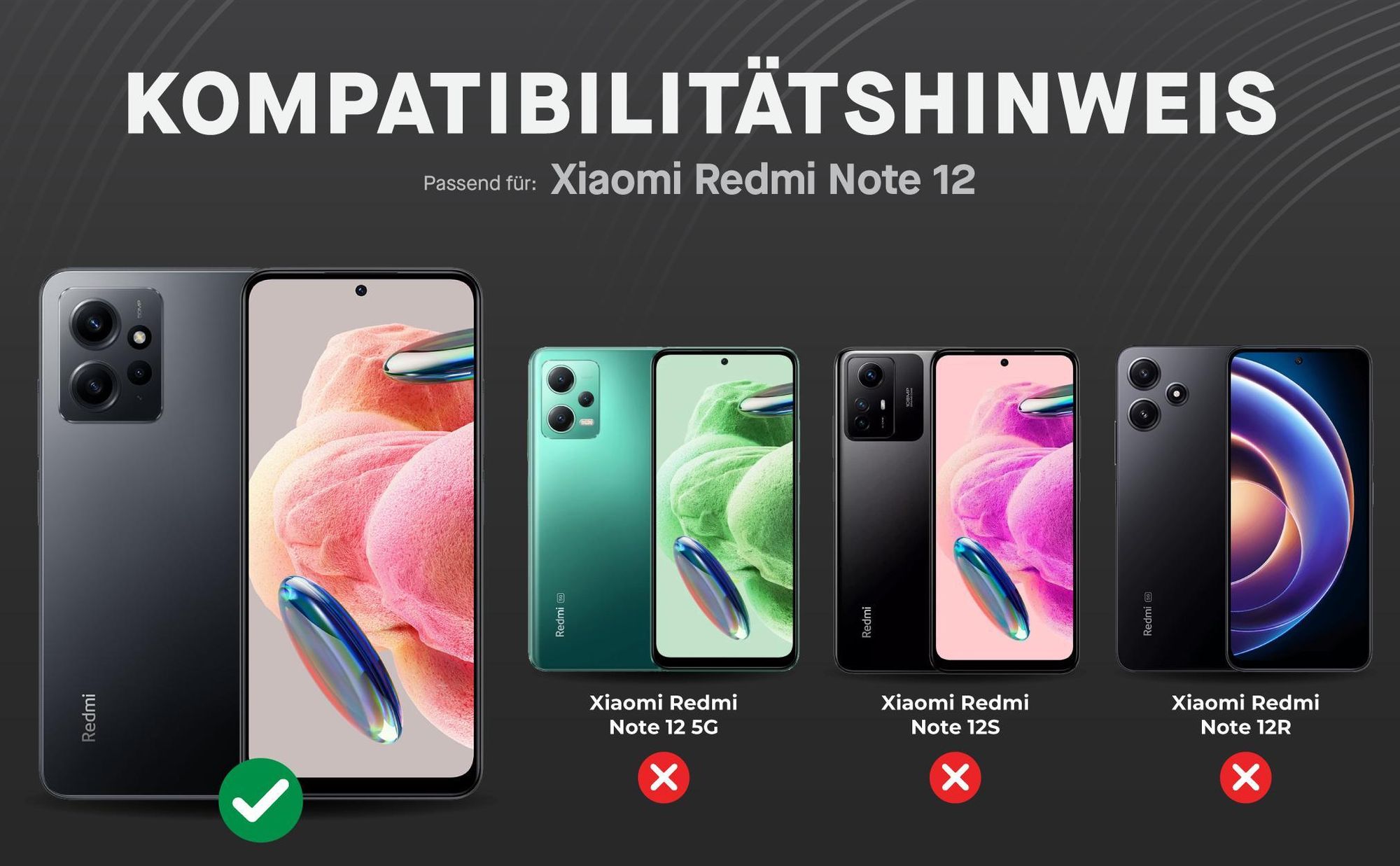 Kompatibilitätshinweise Displayglas für Xiaomi Redmi Note 12