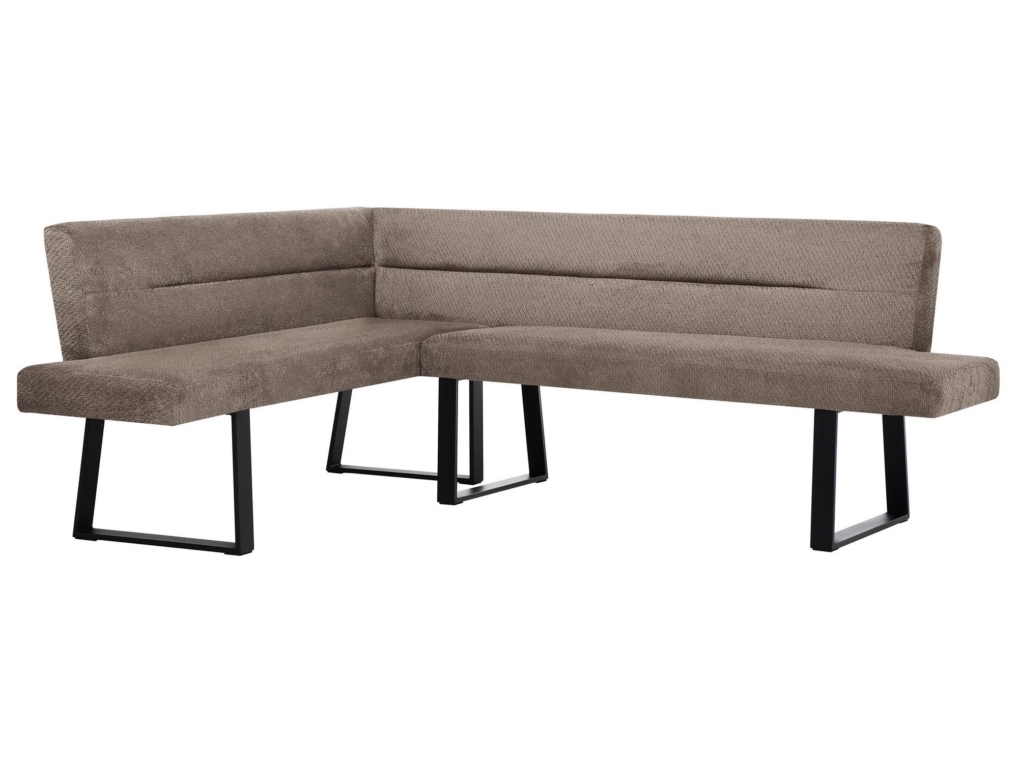 BEAUTYSOFA | Eckbank CRESTO Cappuccino Links, Polsterbank mit Rückenlehne, Eckbank für Esszimmer und Küche, schwarze Metallkufen, moderner Essplatz