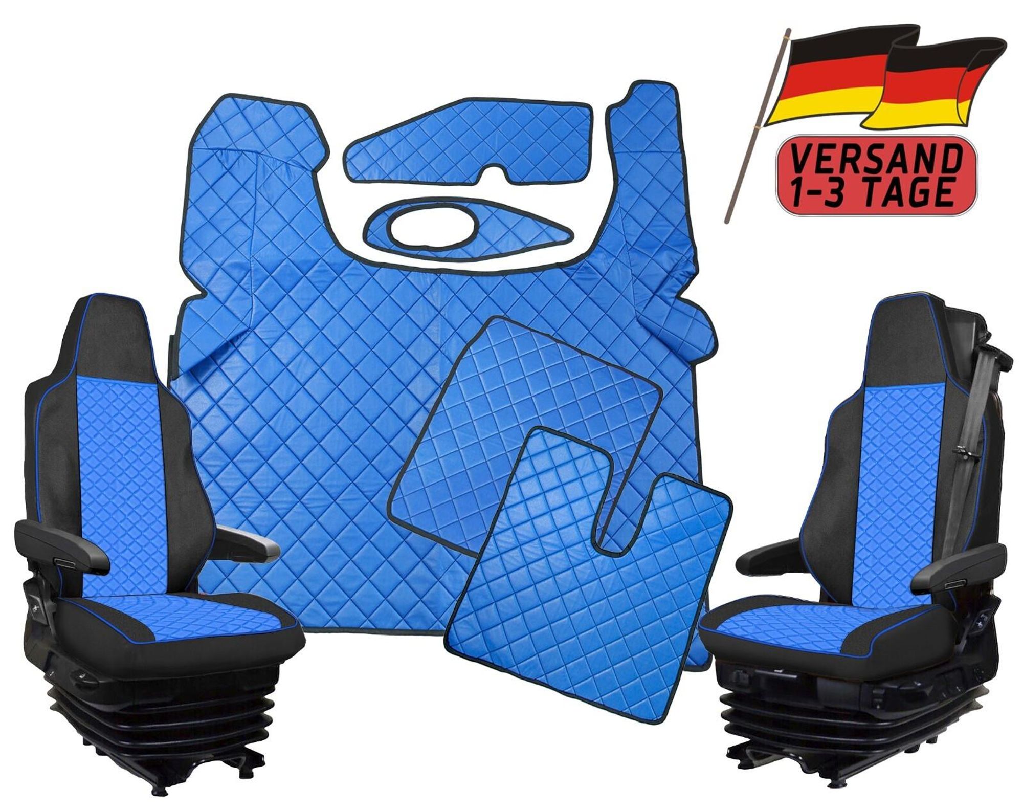 LKW Fußmatten & Sitzbezüge Für MAN TGX 2021- Automatik Kunstleder Blau-