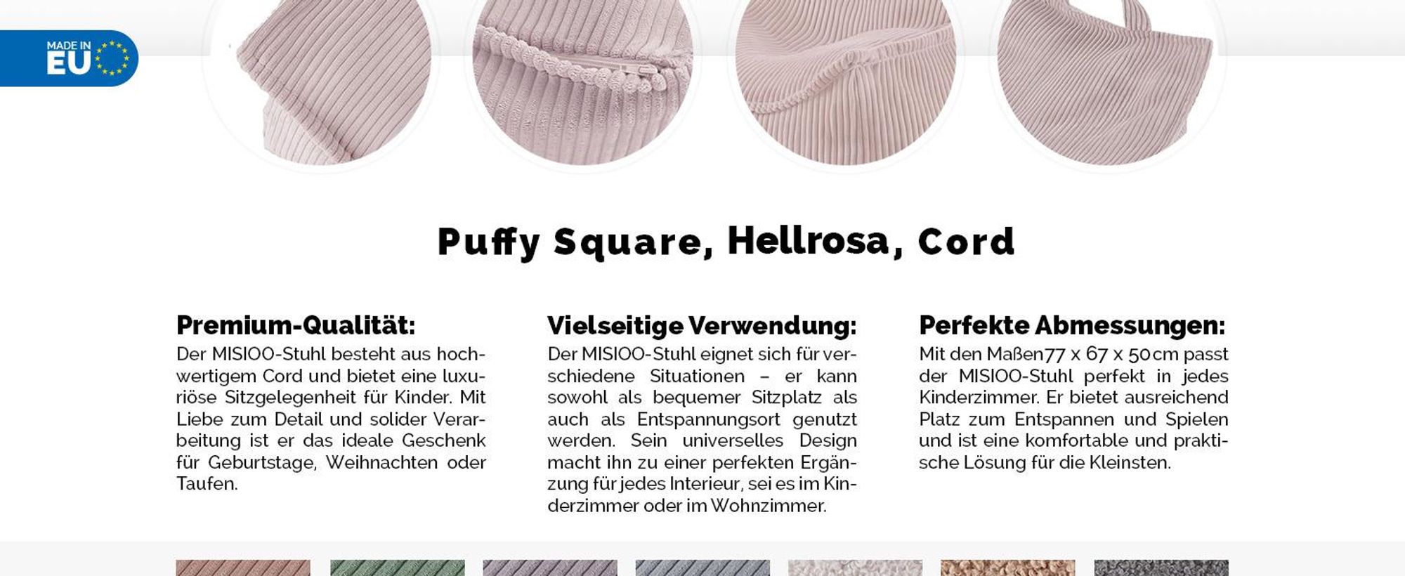 MISIOO Sitzsack Kinder - Kindersessel Ab 1 Jahr - Bequemer Kinder Sessel - Stabil und Weich -Corduroy Material - 77x67x50cm