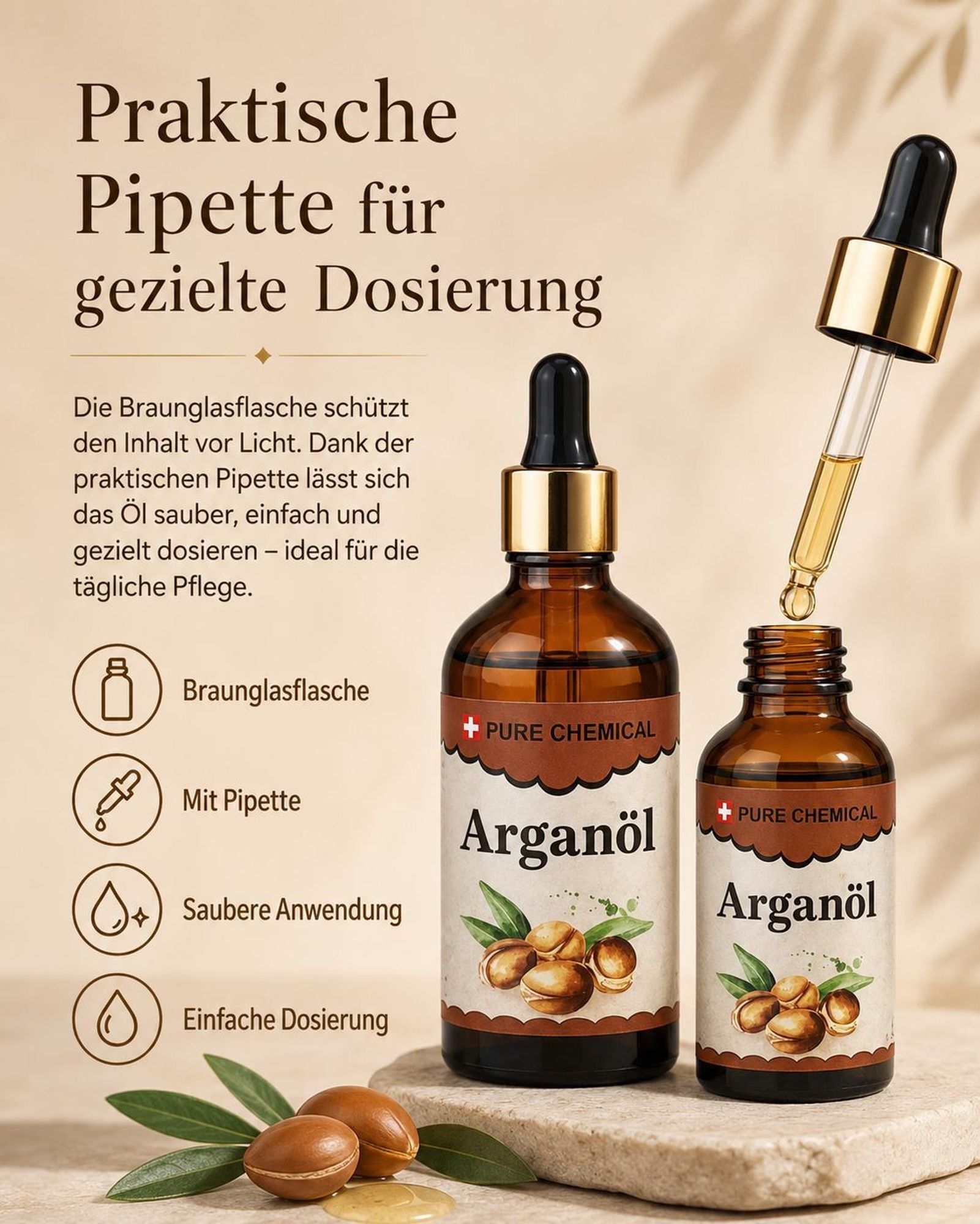 PURE CHEMICAL | Arganöl | Haaröl | Hautöl | Kaltgepresst | 100 ml
