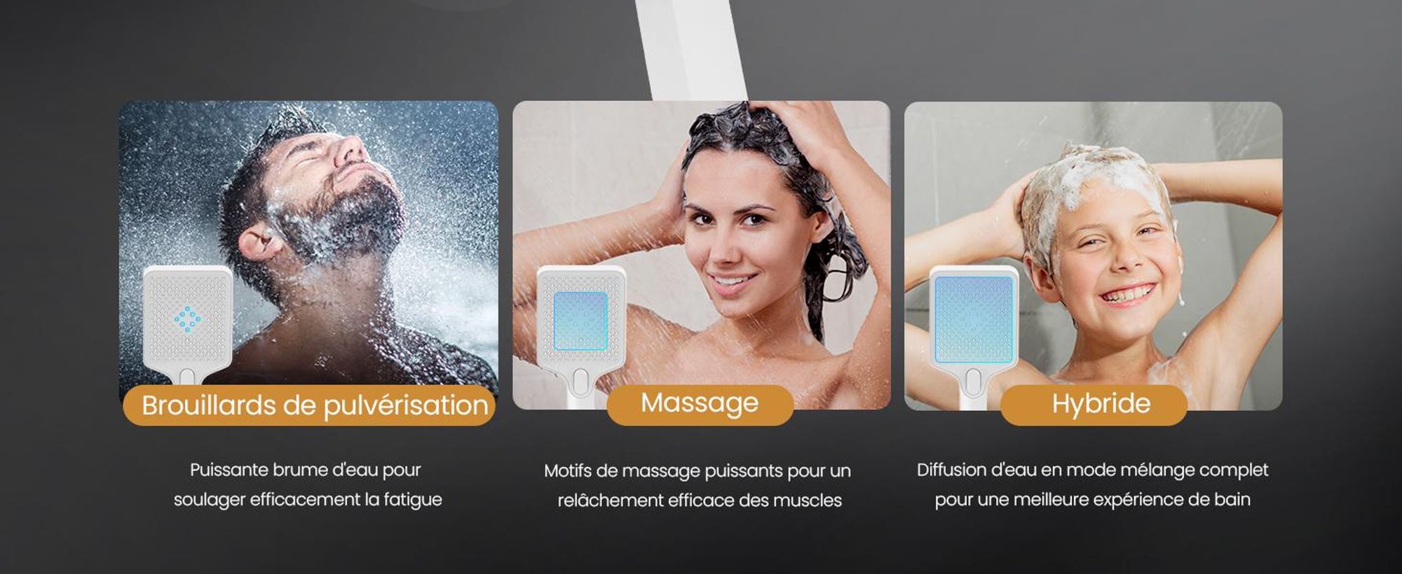 EMKE Système de douche avec thermostat tablette en verre douchette 3 jets douche à effet pluie, robinetterie de salle de bains & douche, douche à effet pluie, KTW, blanc - F09