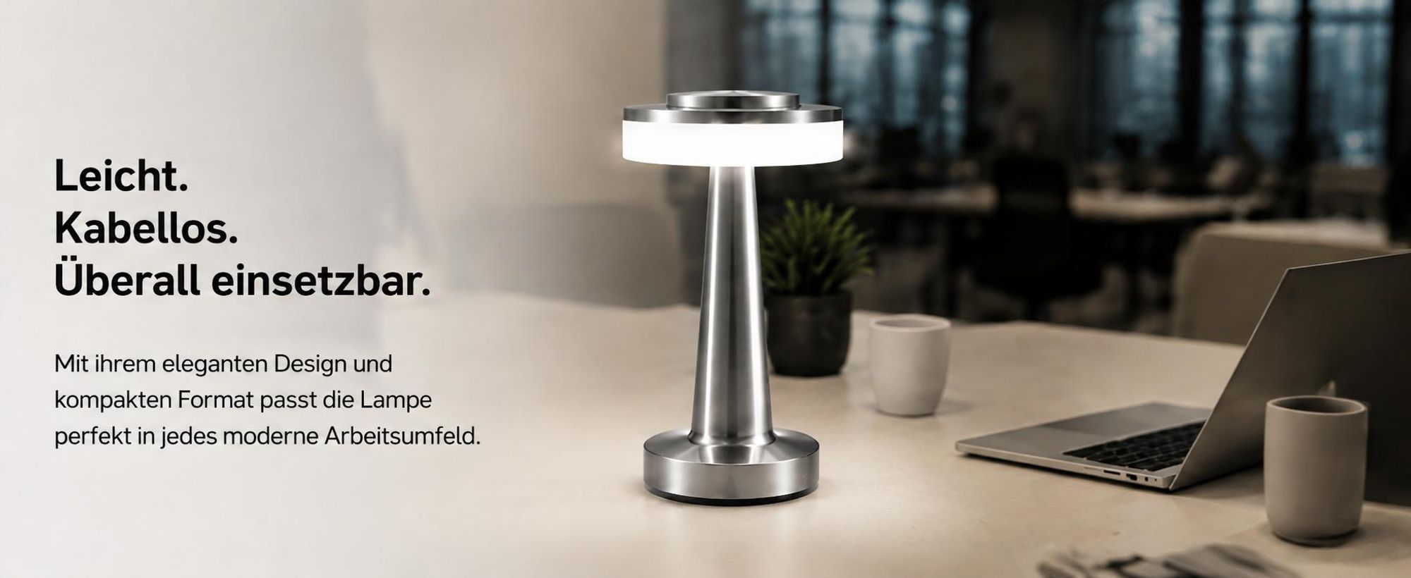 2X LED Schreibtischlampe,Touch Steuerung Augenschutz Leselampe,Kabellos Dimmbar Tischleuchte,dreifarbige Lampe,Nachttischlampe,Nachtlicht,Silber
