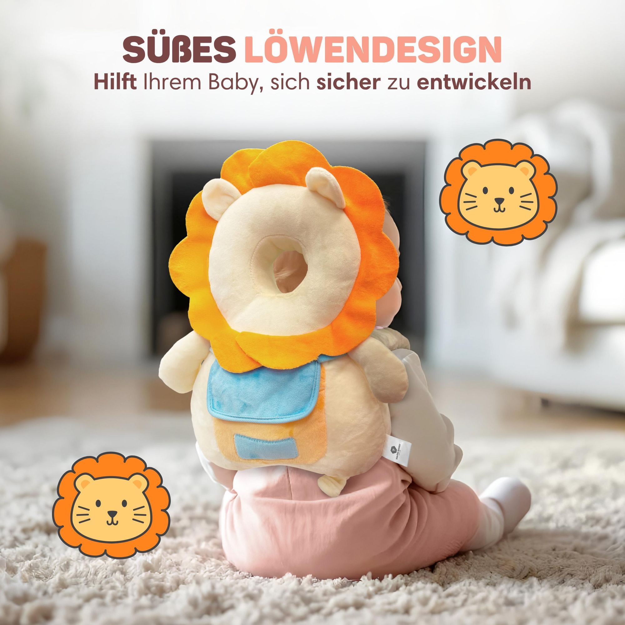 Vulpes Goods Baby Kopfschutz, Fallschutz-Rucksack für Kinder, 3D Löwenform, Kopf-Rückenprotektor Kleinkinder, sicher Krabbeln & Gehen lernen