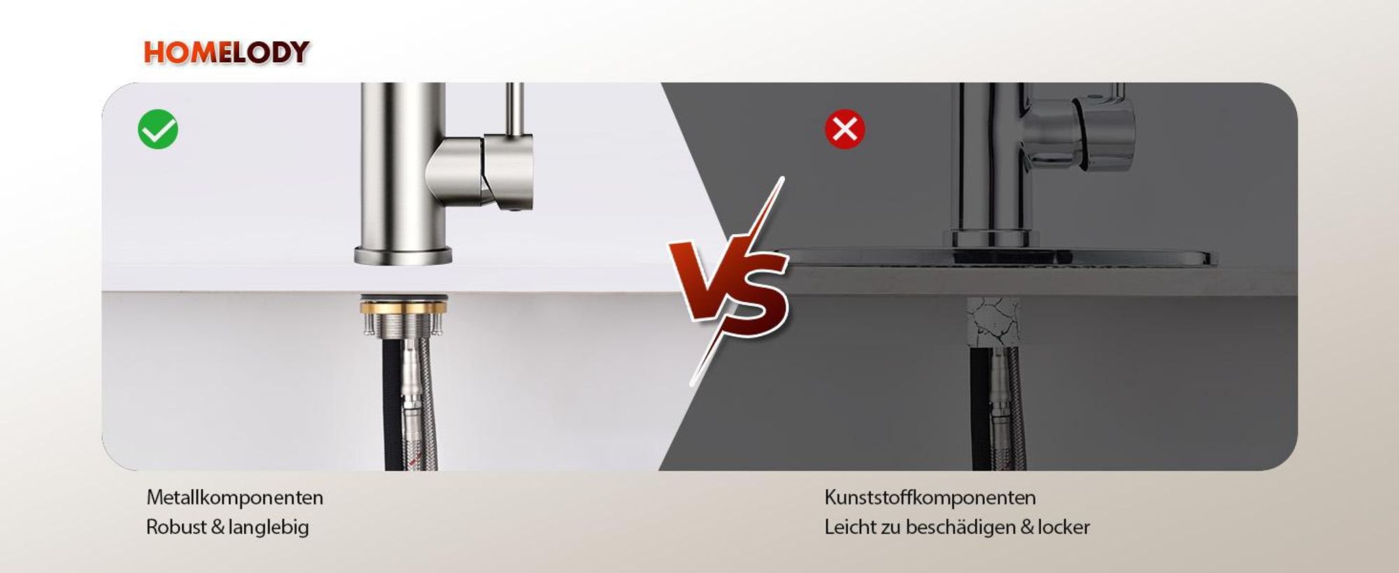 Homelody Wasserhahn Küche mit 2 Strahlarten,360° Drehbar Küchenarmatur,Edelstahl Spültischarmatur,Hochdruck Armatur,Mischbatterie Küche Matt Gebürstet