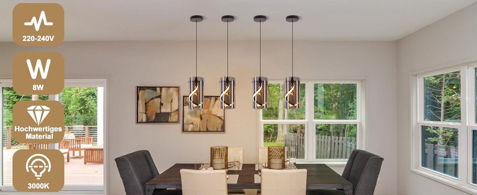 ZMH LED Pendelleuchte Esstisch Hängelampe aus Glas 1-flammig 11W Retro rauchgrau 3000K Warmweiß für Flur & Esstisch