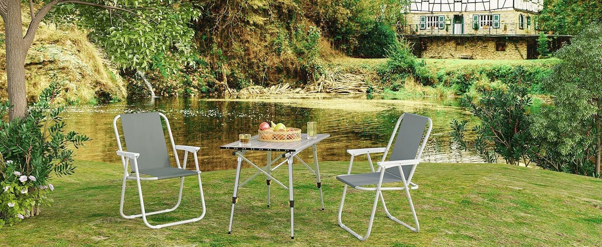WOLTU Campingstuhl klappbar, Klappstuhl Leichter für Outdoor, Angelstuhl mit Armlehnen, Strandstuhl Klapphocker für Camping Strand Garten Terrasse, Dunkelgrau