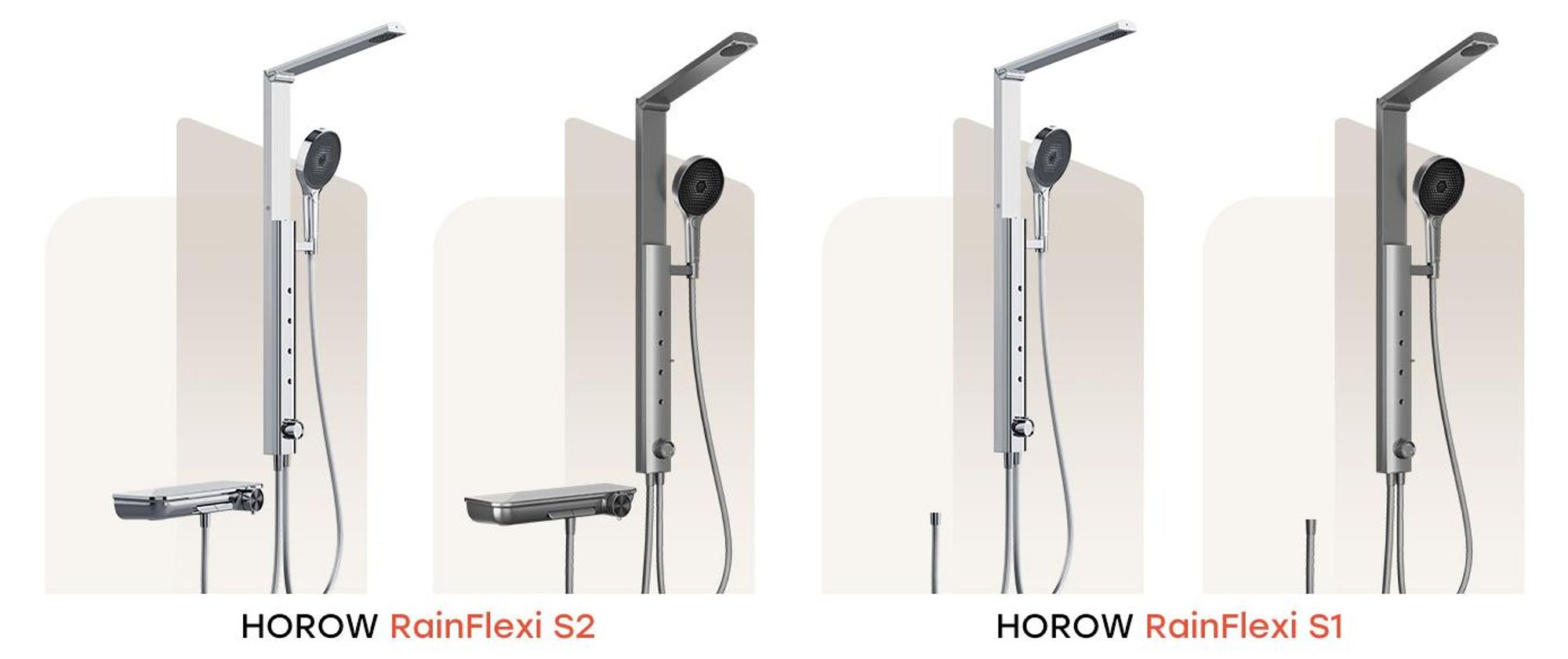 HOROW RainFlexi S1 Regendusche Set Massage ohne Armatur, Grau Duschpaneel mit Großem Duschkopf, Klappbares Duschsystem, Höhenverstellbares Duschset