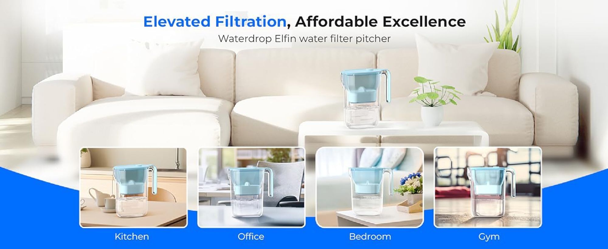Waterdrop Vodní filtr konvice na lednici džbán na vodní filtr s 3měsíčním filtrem, 2,5 l, snižuje fluorid, chlór a více (náhradní filtr: WD-PF-01A )