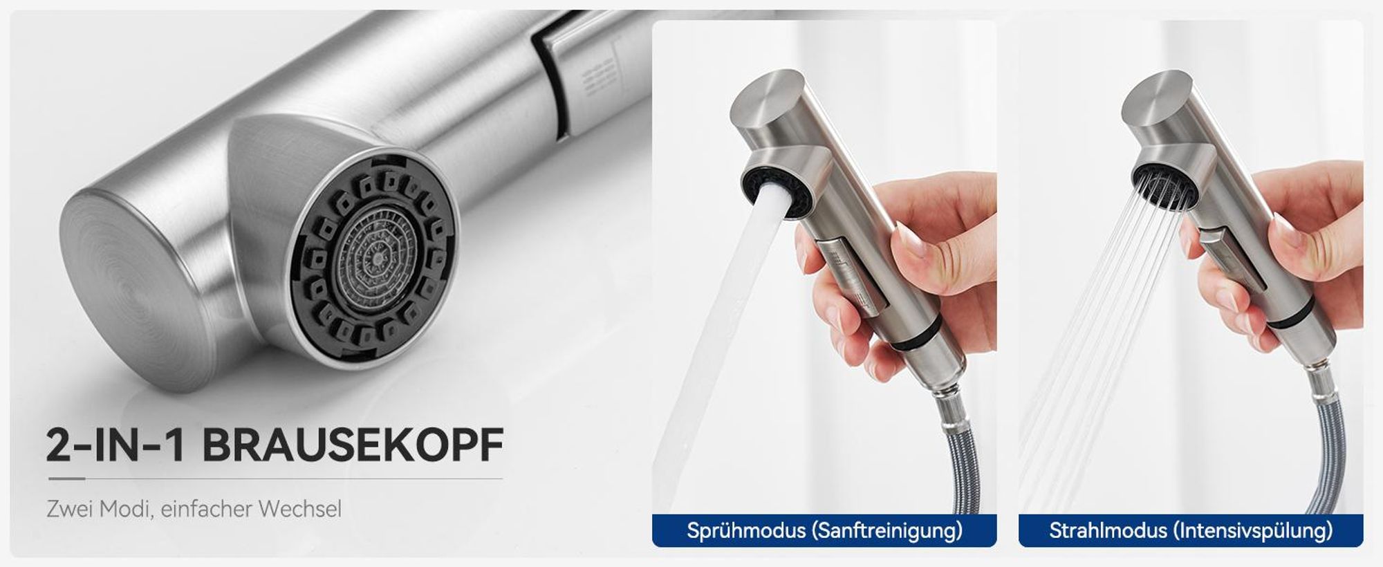 Spültischarmatur mit 3 Strahlarten & Schaber, Cecipa Wasserhahn Küche, 304 Edelstahl Küchenarmatur, Ausziehbar 40cm, 360° Drehbar, Gebürstet