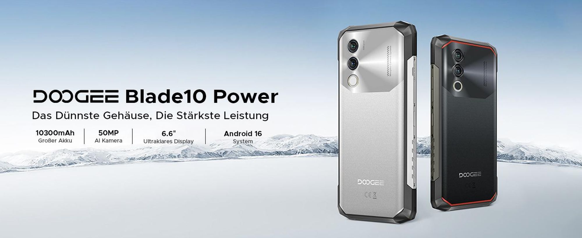 DOOGEE Blade10 Power Outdoor Smartphone Handy, 4G, Android 16, IP68/IP69K, 6,6" 90Hz, 10300mAh, 48+128GB, 50MP, NFC, Fingerabdruck, ohne Vertrag