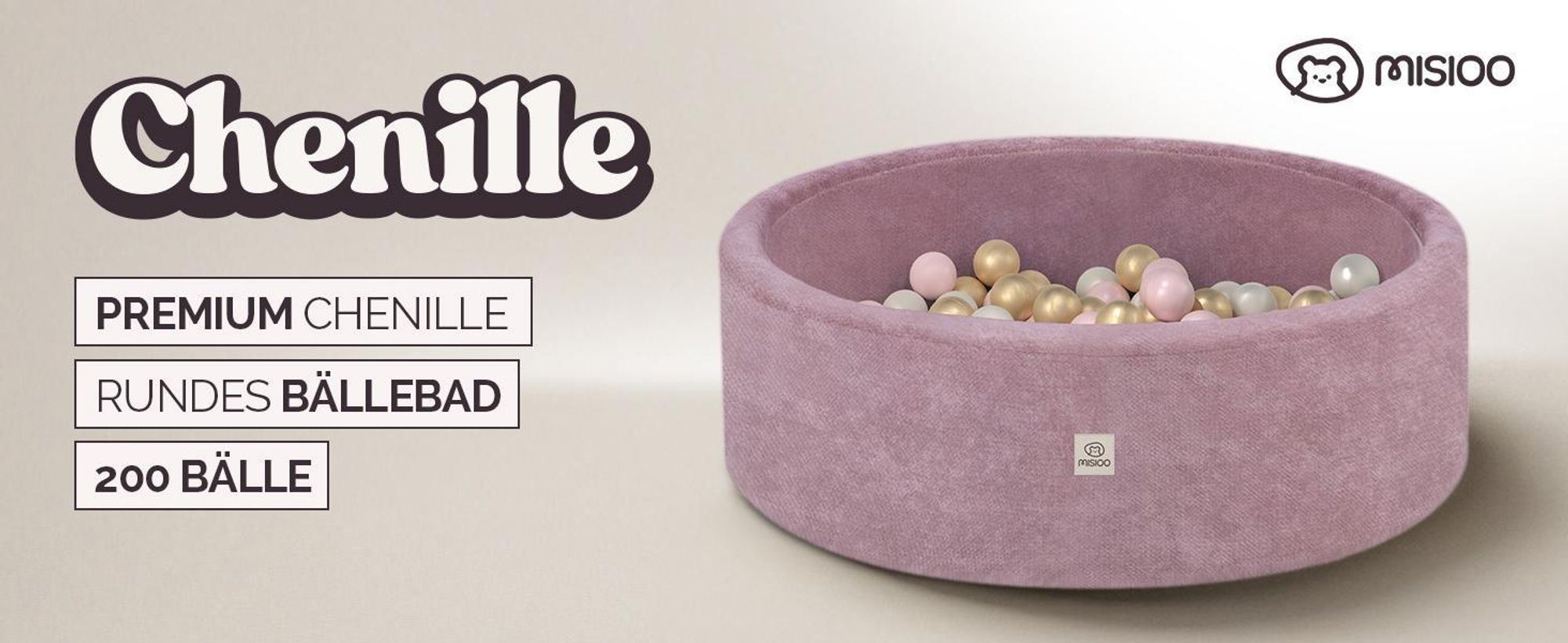 MISIOO Bällebad Baby 90x30 cm mit 200 Bällen Ø6 cm – Kinder Bällebad Rund, Weicher Schaumstoff, Bezug Abnehmbar Waschbar, Indoor Spielpool