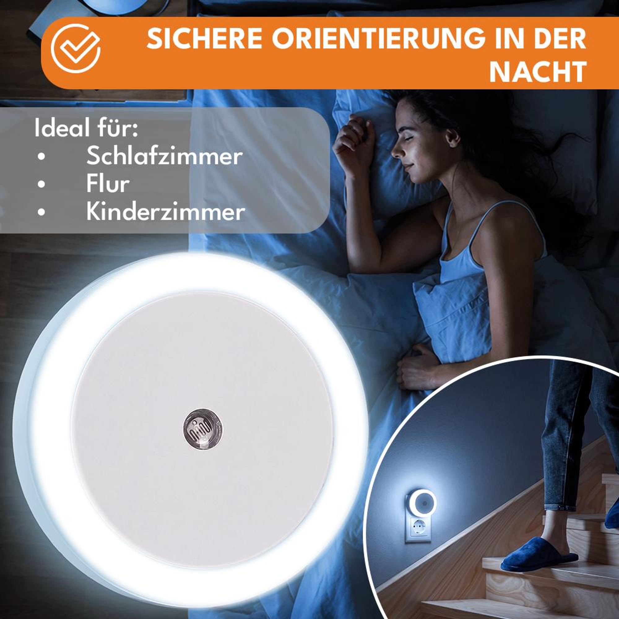 KRUMAD 2x LED Nachtlicht Steckdose mit Bewegungssensor, Warmweiß, 3 Modi ON Auto OFF, Nachtlampe für Schlafzimmer Flur Babyzimmer