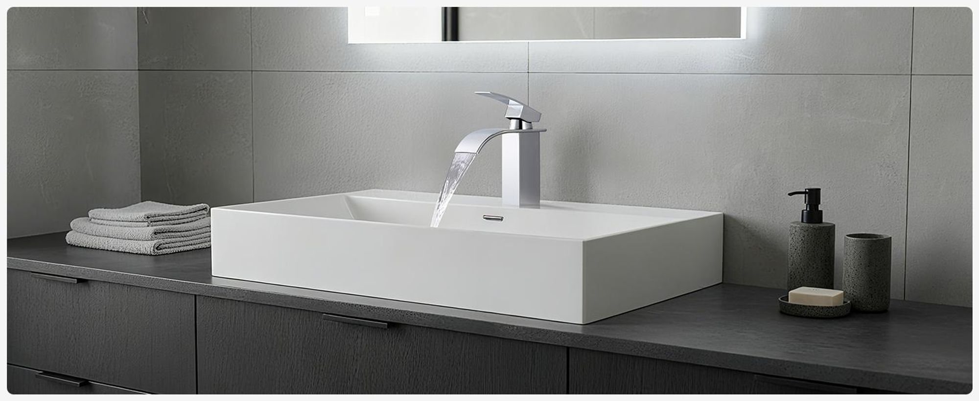 CECIPA MAX Wasserhahn Bad Schwarz,Wasserfall Waschtischarmatur Einhandmischer Armatur Waschbecken mit Auslauf Höhe 85 MM,Wassersparend, Energiesparend