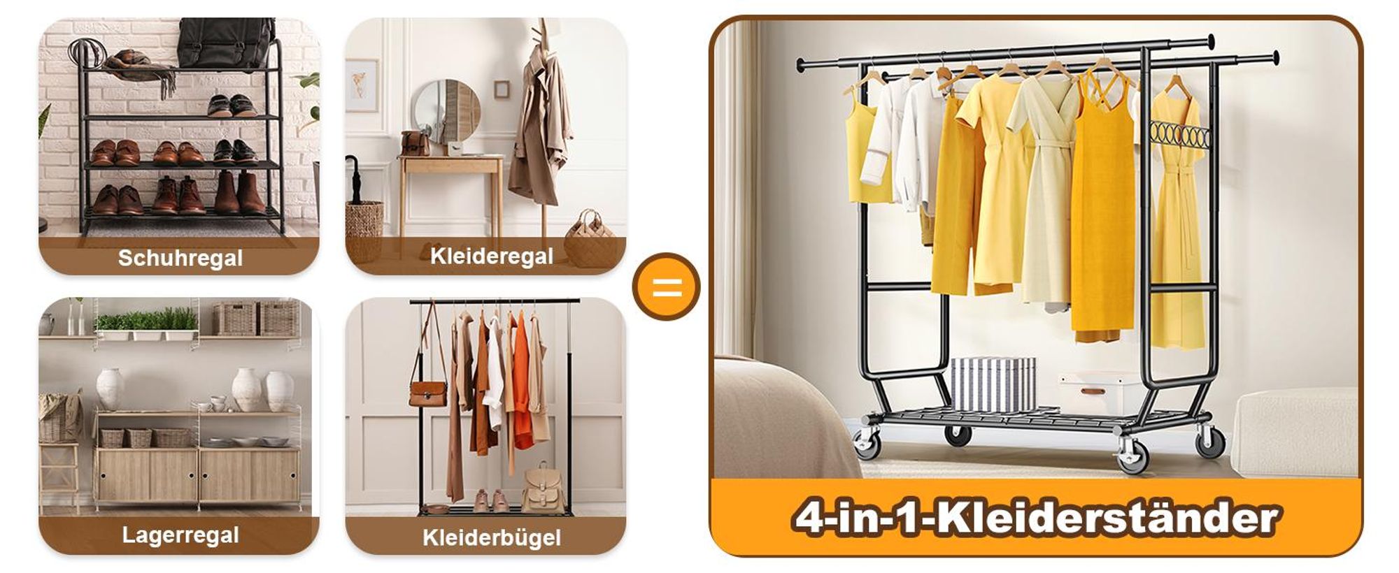 HOKEEPER Schwerlast Kleiderständer auf Rollen, Doppelter Kleiderstange,bis 283 kg belastbar (D002K)