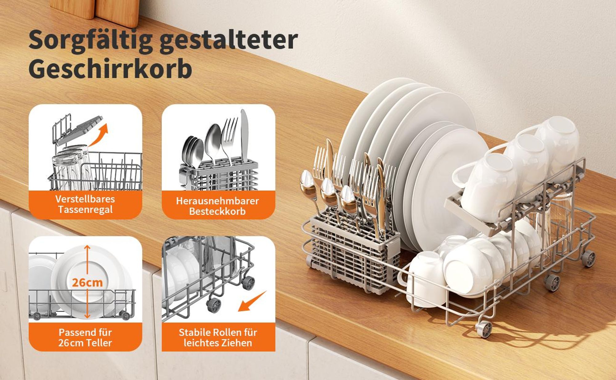 AIRMSEN Tischgeschirrspüler 5L mit Wassertank, Mini Spülmaschine 45cm, mit oder ohne Wasseranschluss, für Wohnung, Büro, Camping und Wohnwagen,Schwarz