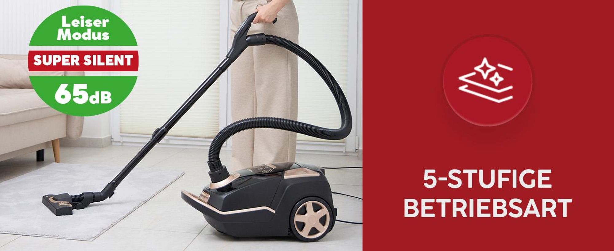 Beutelstaubsauger - stark - leise, Handheld - Zimmer - Silencer - Bedienelemente im Griff MPM MOD-55