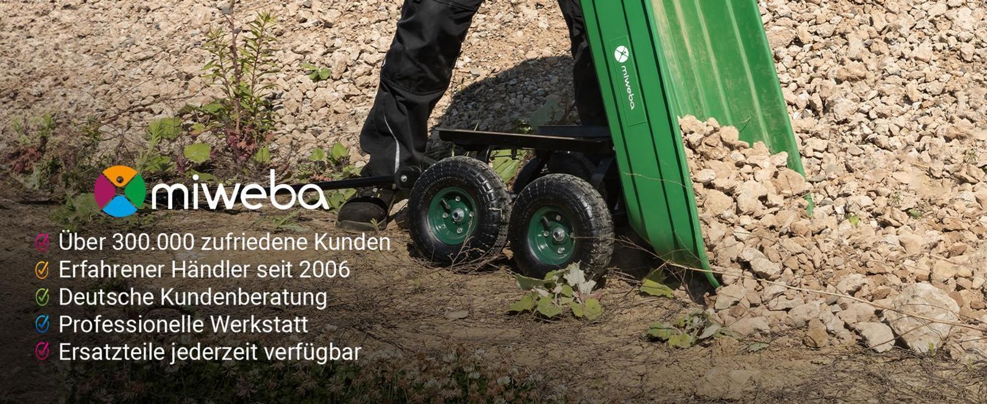 Miweba Bollerwagen Dumper | Transportwagen mit Kippfunktion - Handkarre - Schubkarre - Gerätewagen mit Kippverriegelung - bis 300 kg belastbar (Grün)
