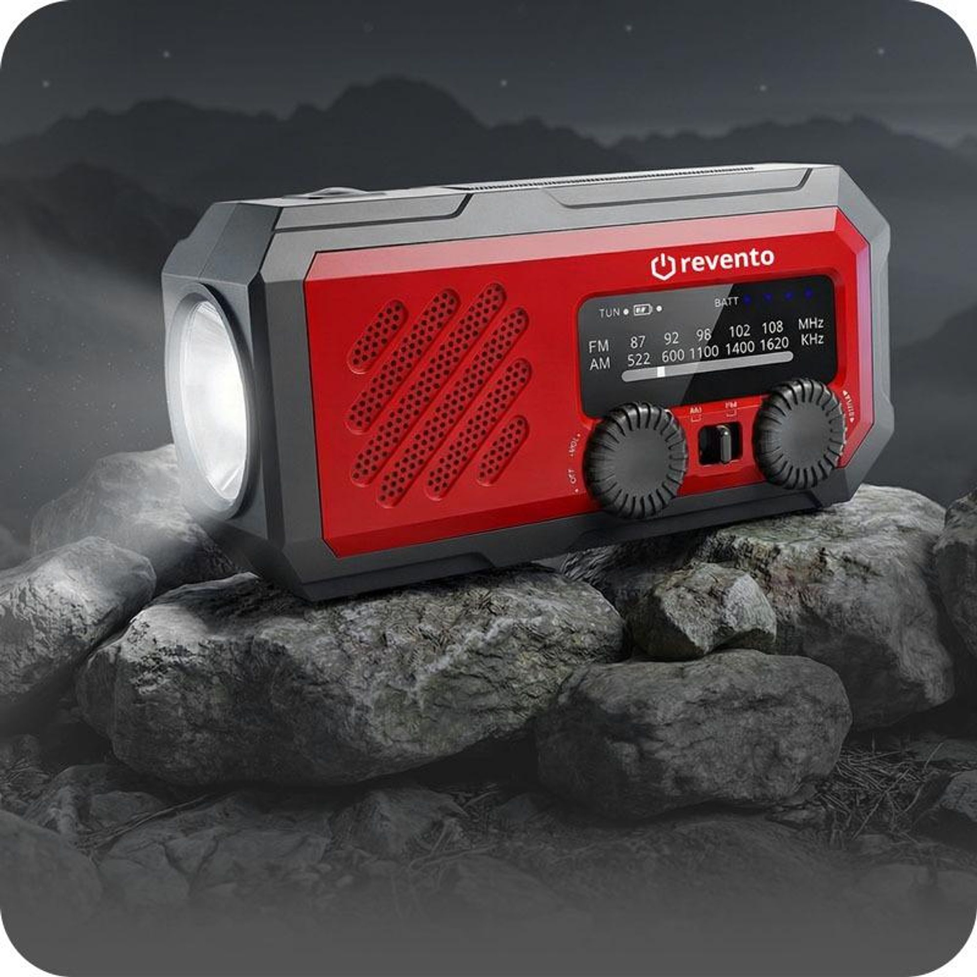 REVENTO® Ratunkowe radio solarne na korbkę, awaryjne radio z lampką LED, powerbank na smartfona 2000 mAh