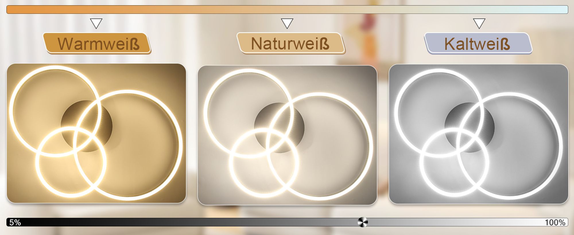 ZMH LED Deckenleuchte 58CM Dimmbar mit Fernbedienung Deckenlampe 3 Ring Wohnzimmerlampe Deckenleuchten 74W für Schlafzimmer Küchen Wohnzimmer Schwarz