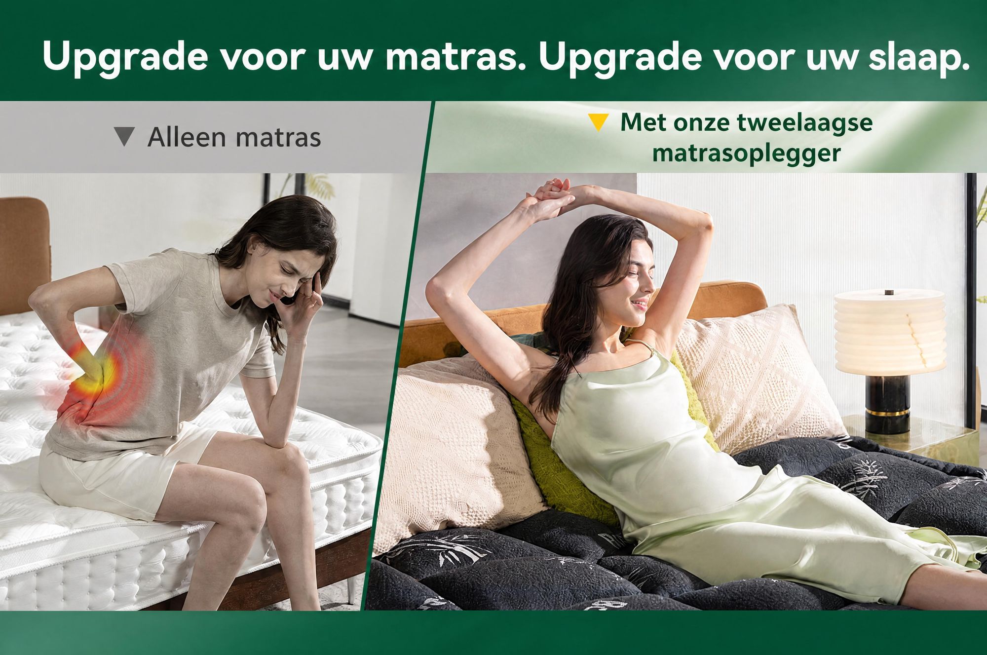 NicePlus 2-in-1 Topper, 120x200x7 cm, traagschuim met 5 zones + bamboe tijk, met hoekelastieken geschikt voor alle matrassen, H2/H3, zwart