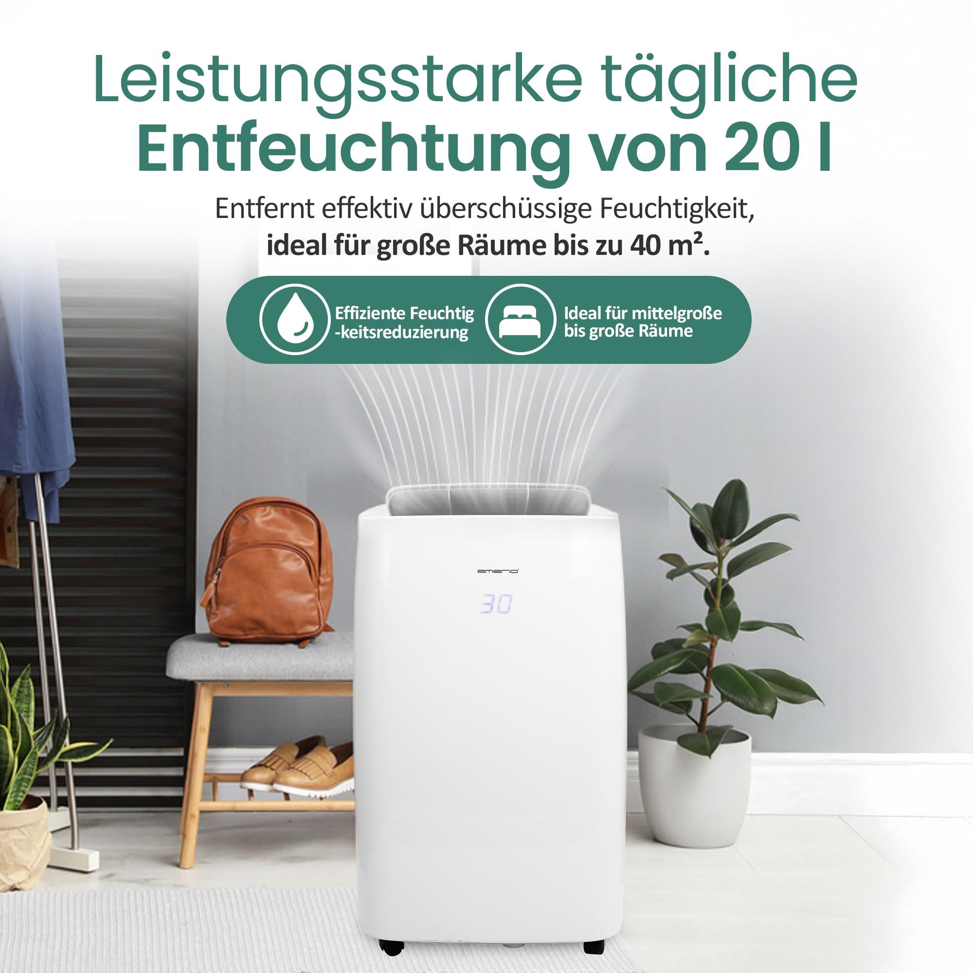 Emerio Luftentfeuchter mit digitalem Display – 20 L pro Tag – Wäschetrocknungsfunktion – 6-Liter-Wassertank – 2 Geschwindigkeiten – DH-122844