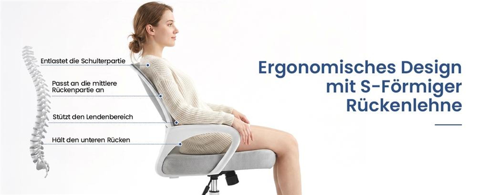 Yaheetech Bürostuhl Schreibtischstuhl ergonomischer Drehstuhl Chefsessel mit Mesh Netz Wippfunktion Hellgrau