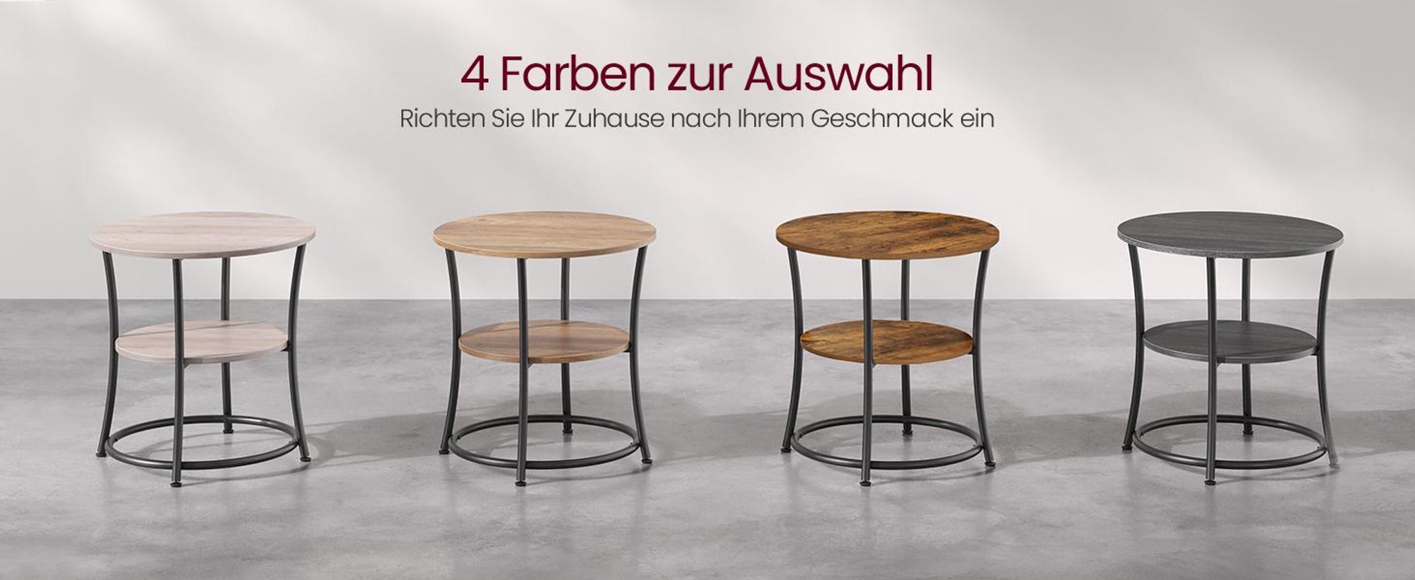 VASAGLE Beistelltisch, rund Sofatisch, 2 Ablagen, einfacher Aufbau, Ø55 cm