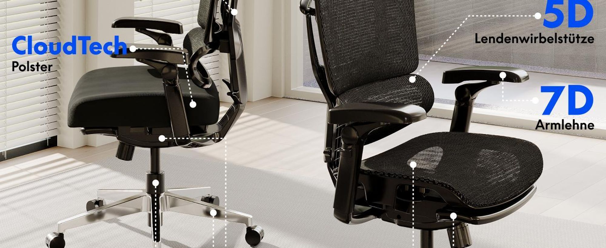 FLEXISPOT ErgoX Pro Ergonomischer Bürostuhl 12-stufig höhenverstellbar 7D Armlehnen 5D Lendenstütze 4D Kopfstütze 250 kg Tragkraft Netzsitz Grau