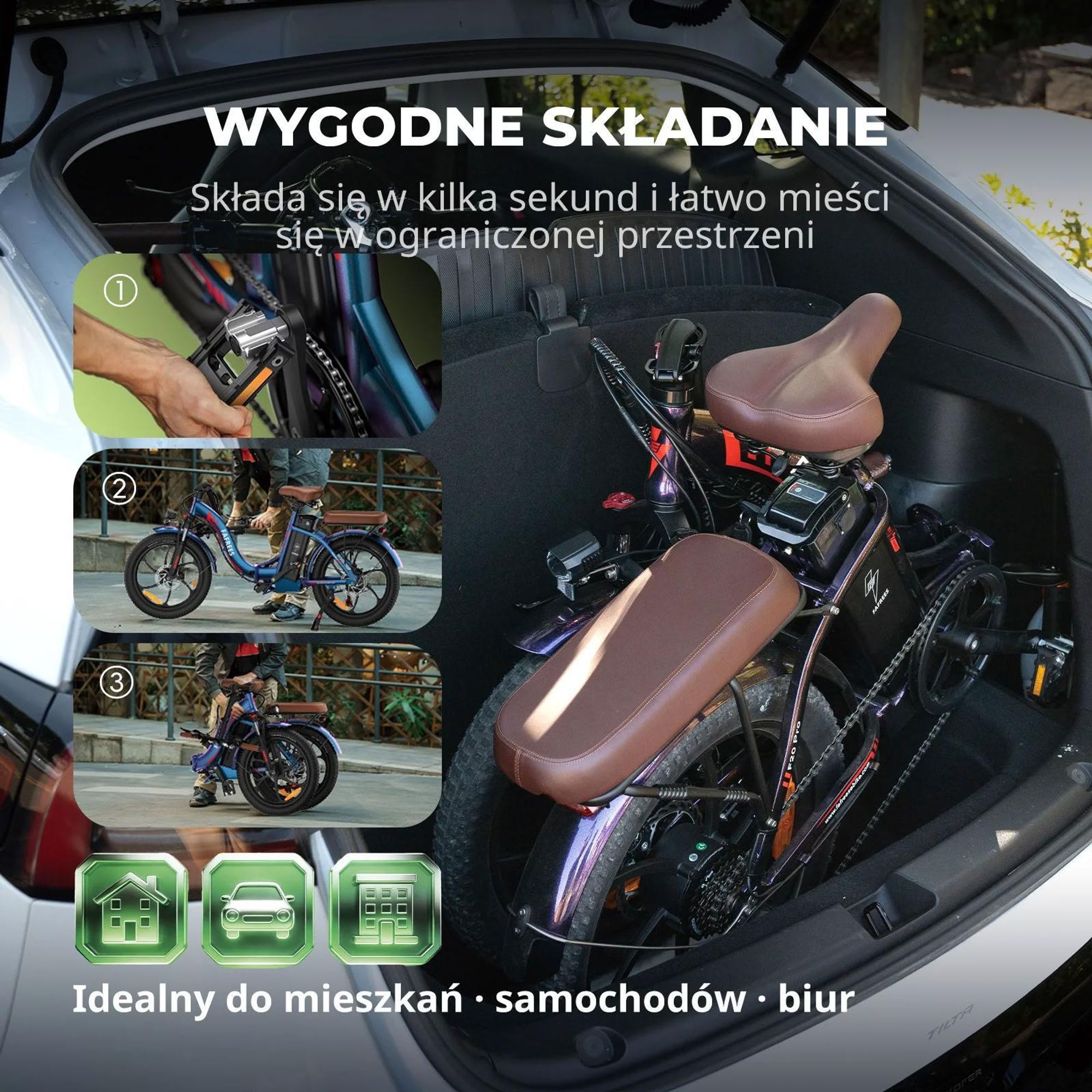 Rower Elektryczny FAFREES F20 Pro - Silnik 250W Akumulator 36V20Ah Opony 20" Mechaniczny Hamulec Tarczowy - Błękit Aurory