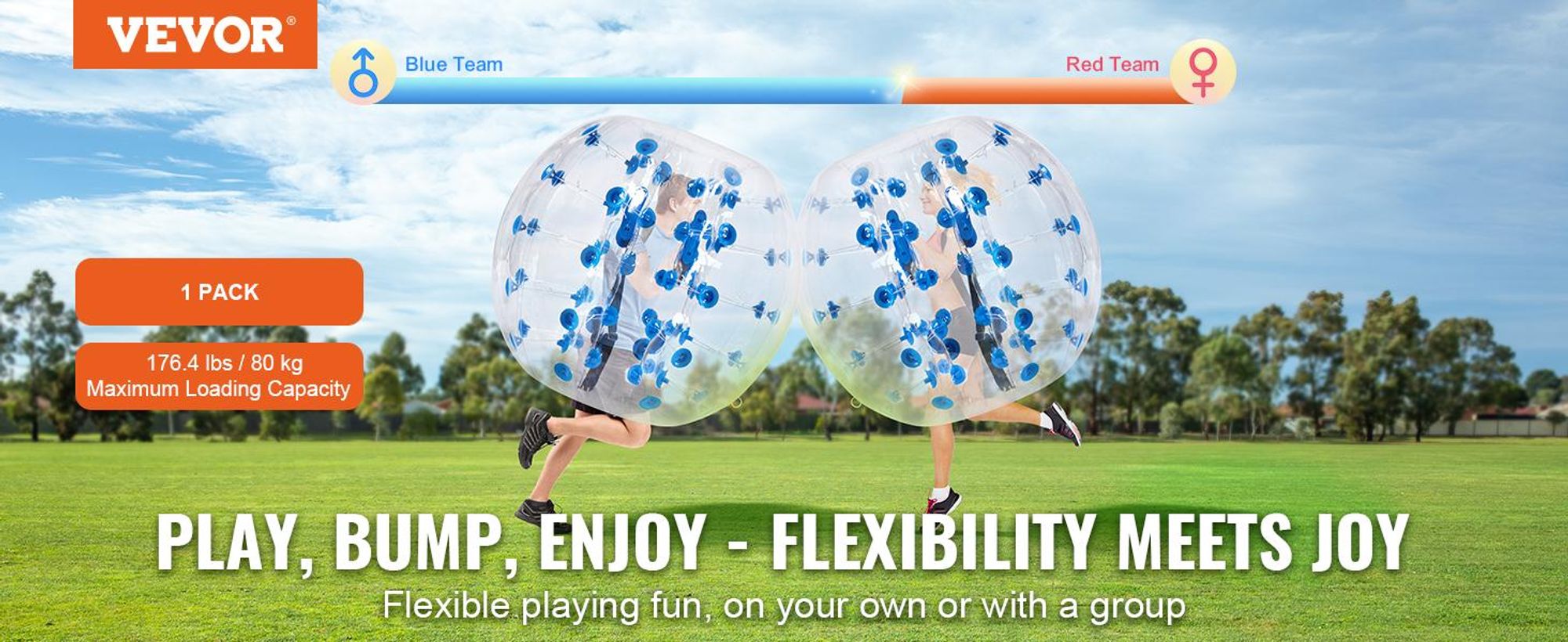 VEVOR Aufblasbarer Bump Ball Bumper Stoßball 1 Stk. 1,2 m x 1,03 m, Menschlicher Kollisionsball, PVC-Körperblasen-Bounce-Ball für Outdoor-Aktivitäten, Transparent + Blaue Punkte Aufblasbar Bumper Ball