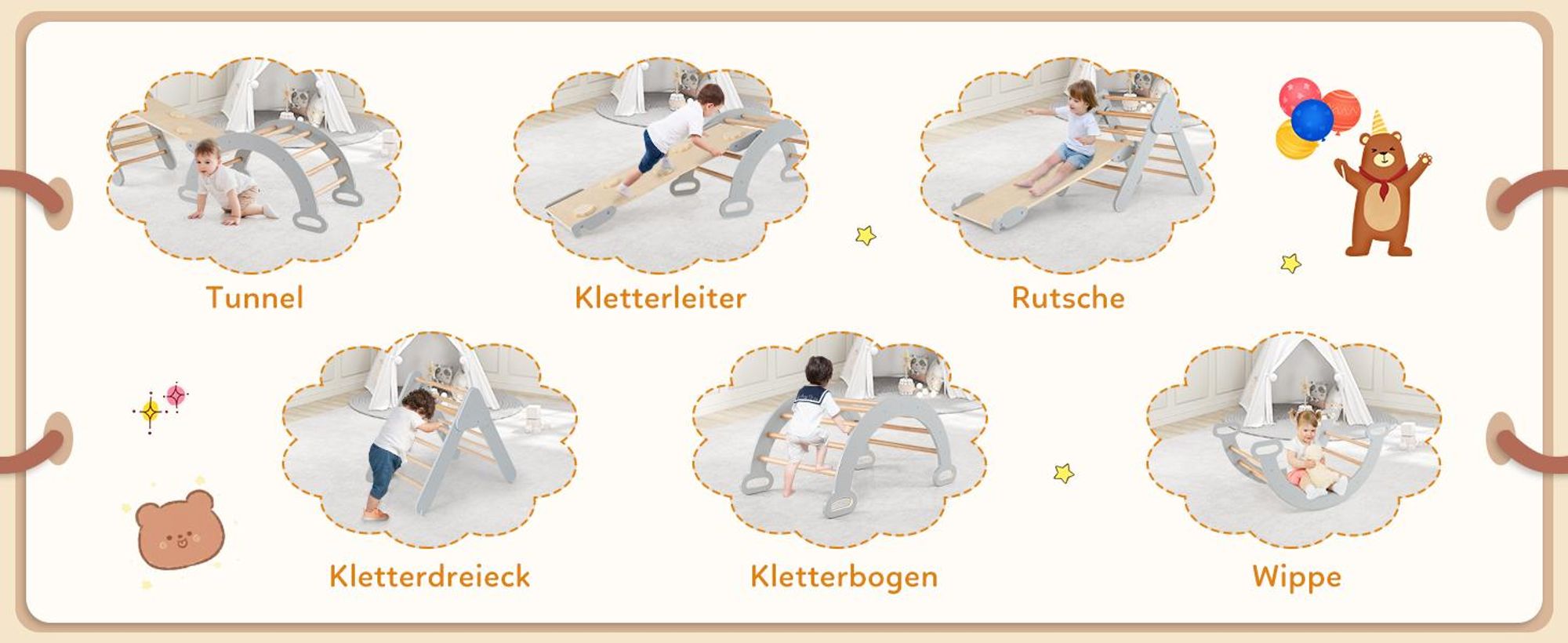 COSTWAY 4 in 1 Kletterdreieck & Kletterbogen & Leiter & Rutsche, Klettergerüst mit doppelseitigen Rampe, Sprossendreieck zum Klettern, Rutschen und Wippen, für Kleinkinder ab 1 Jahre