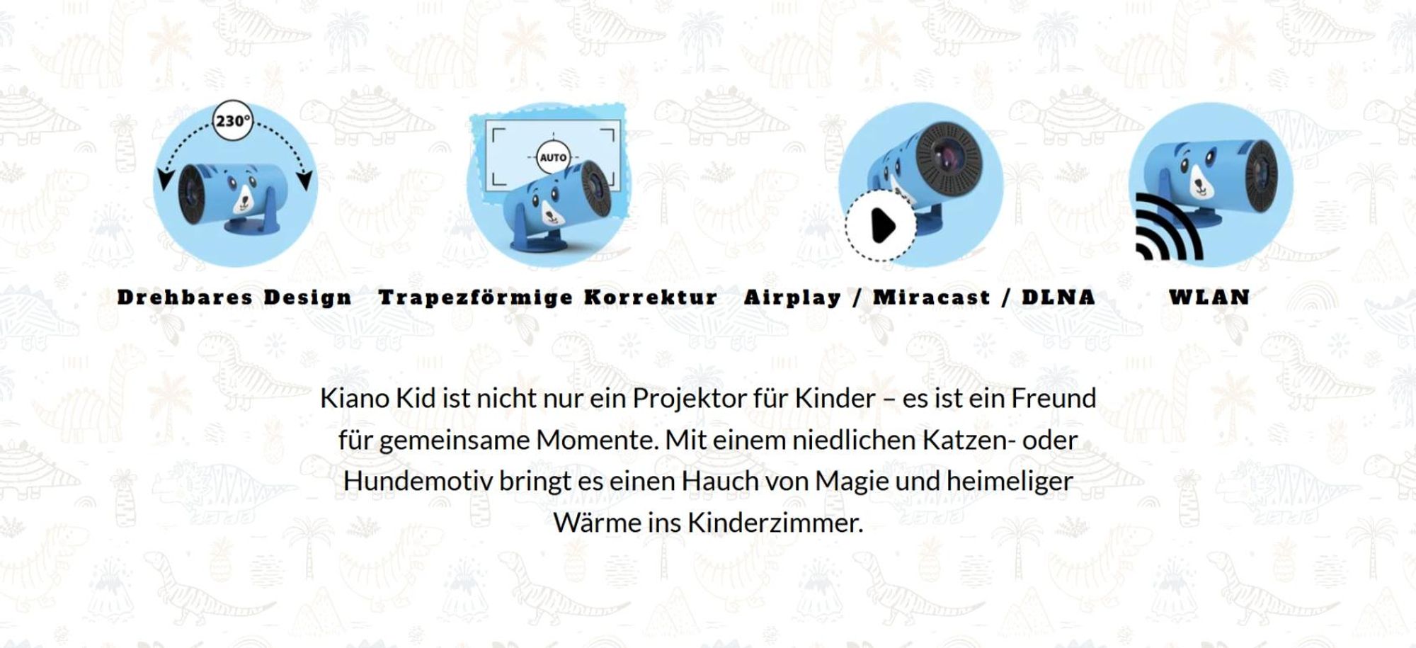 Beamer Kiano Kid Kinder Blau Hund Projektor HD 720p WLAN Bluetooth AirPlay Miracast 230° Drehung Mini Beamer für Kinderzimmer