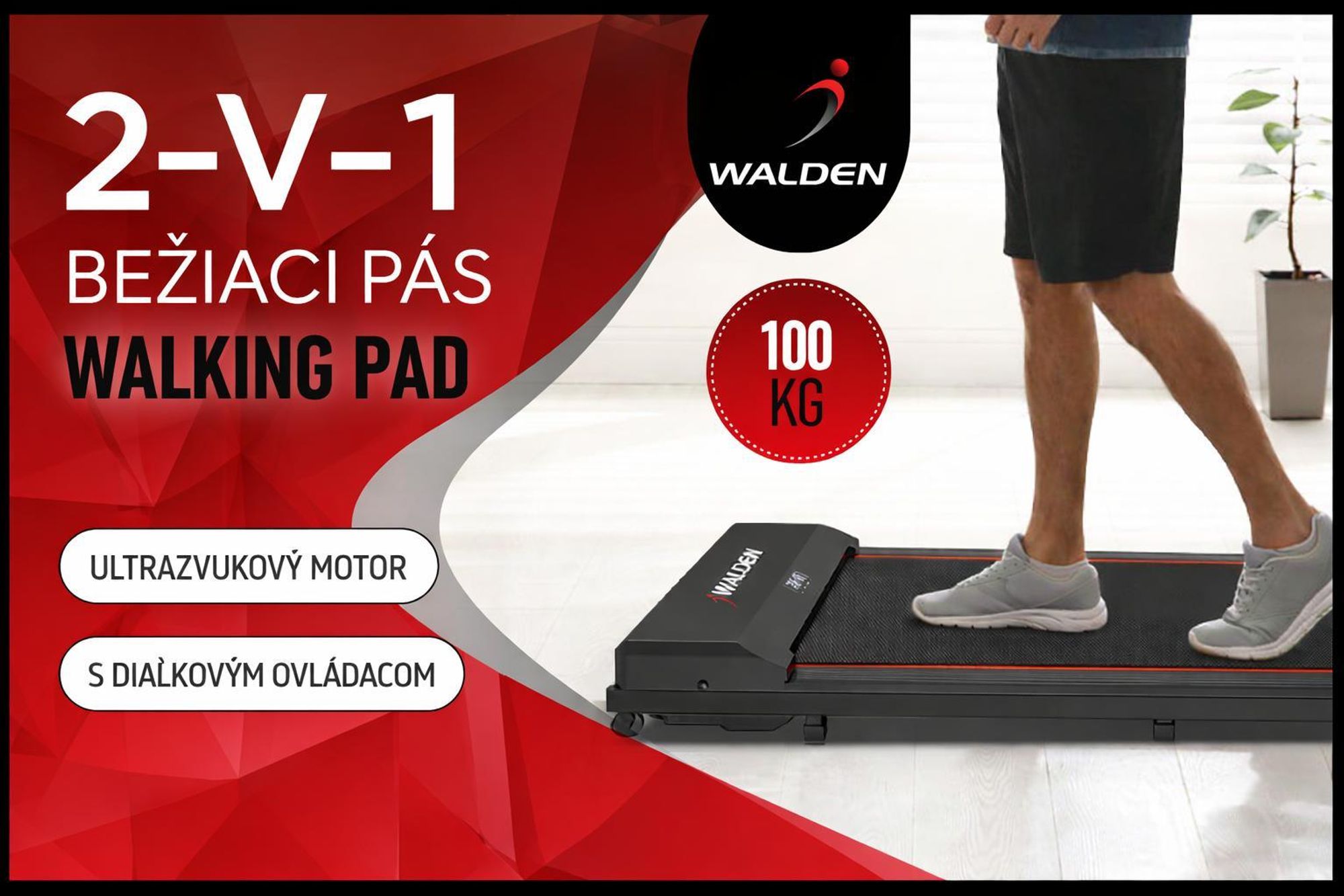 Walden F2200 Chodiaci pás 2-v-1 (1–6 km/h) Kompaktný, Tichý a Pohodlný pre Domácu Kanceláriu, Fitness a Ľahký Tréning