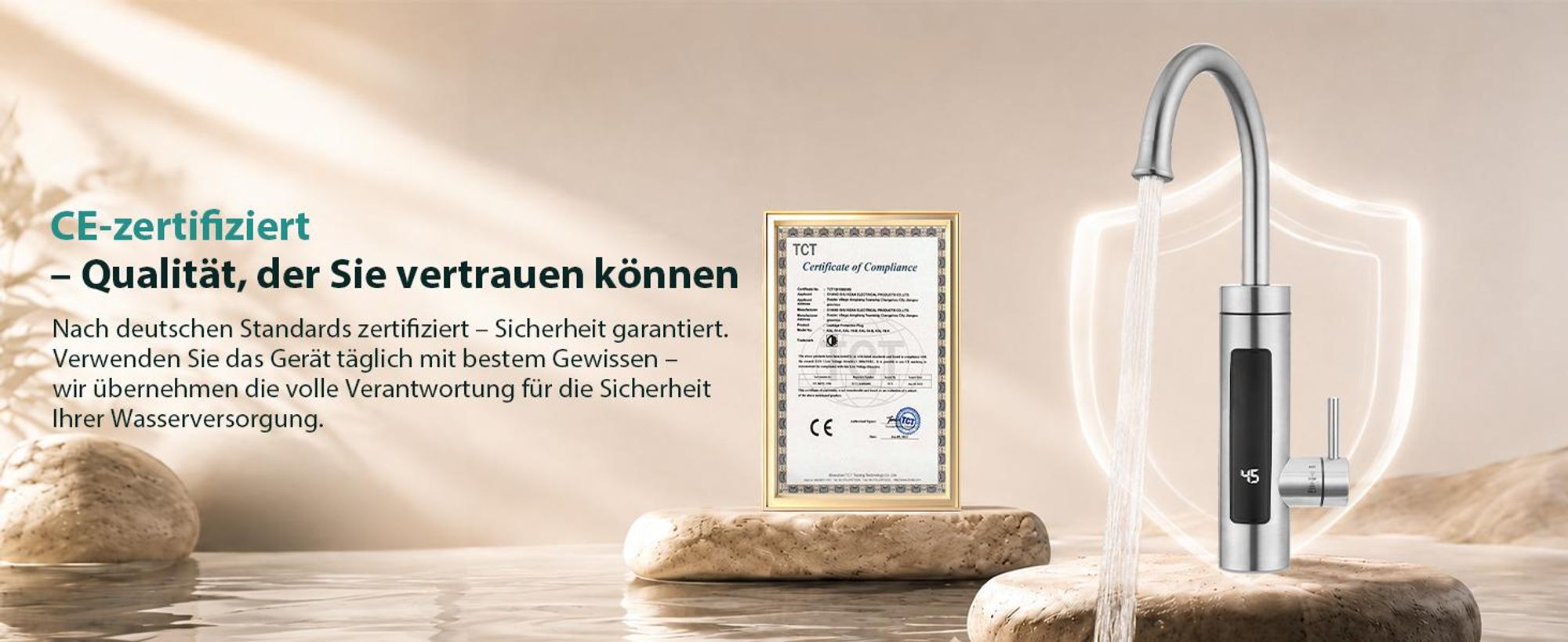 Elektrische Küchenarmatur mit Durchlauferhitzer, Smart Heater Wasserhahn 360° drehbar, Edelstahl Wasserhahn Küche mit LED Temperaturanzeige, Elektrisch Durchlauferhitzer für Bad/Küche
