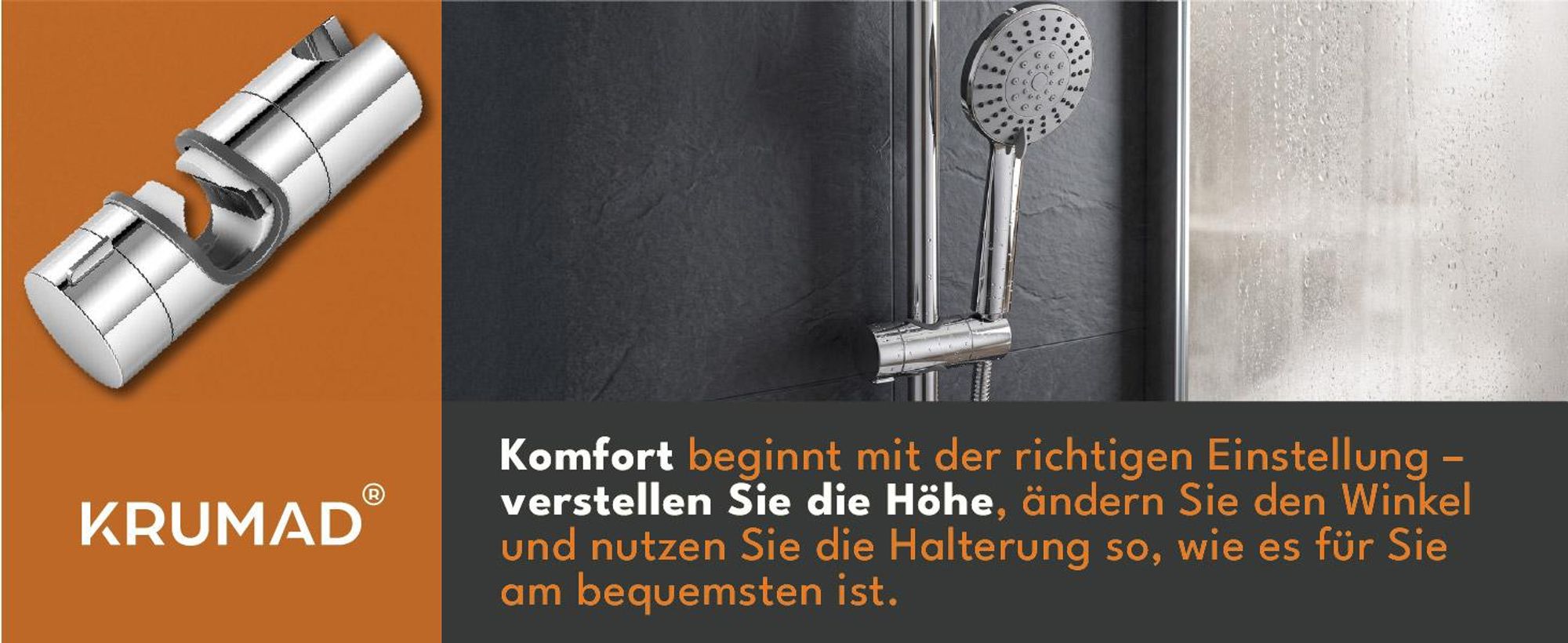 KRUMAD Duschkopfhalter Duschstange, Brausehalter, Duschkopfhalterung ohne Bohren, Brausehalter für Duschstange, Handbrause Halter, ABS, Verstellbar