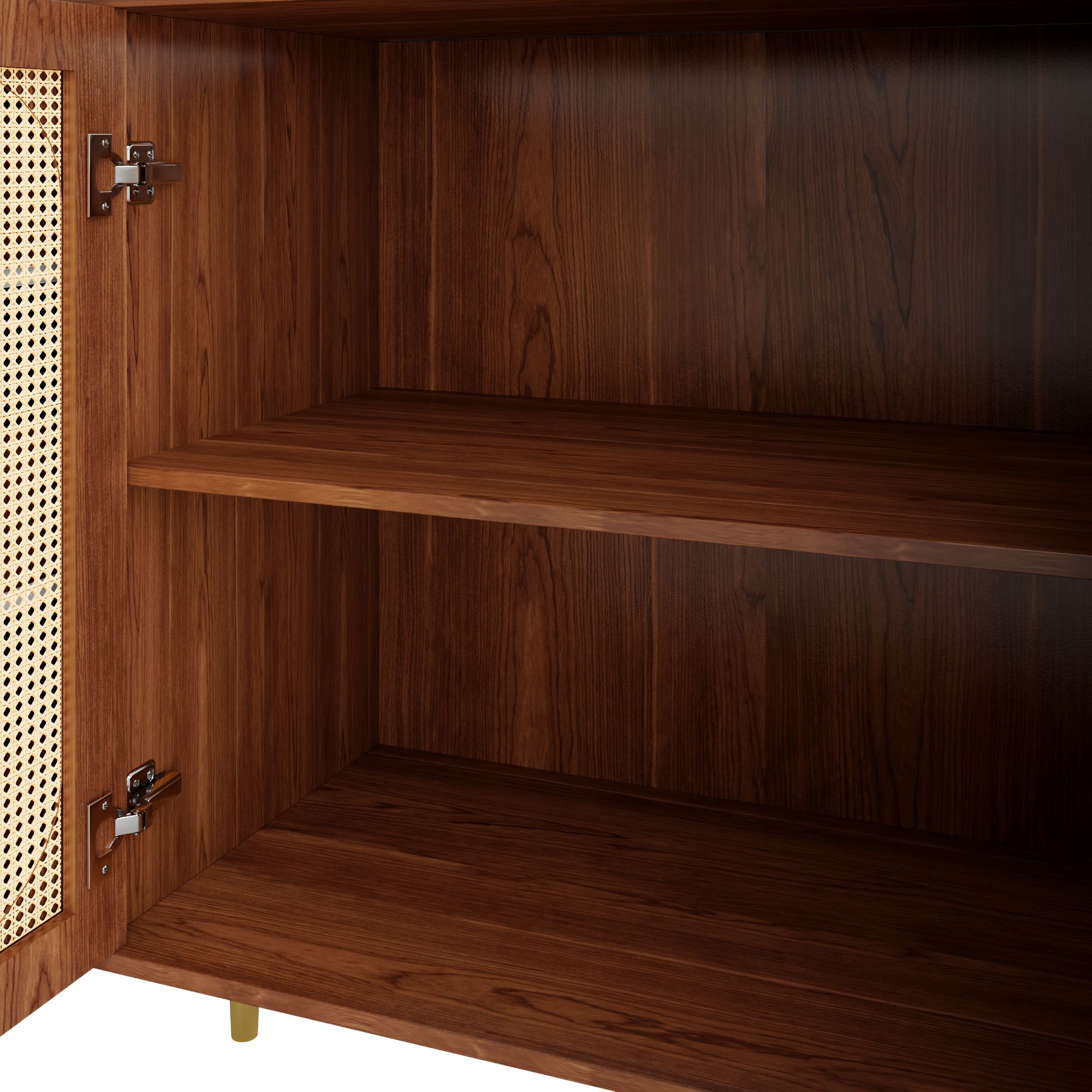 Flieks Kommode Rattan-Sideboard mit 2 Türen und 6 Schubladen, Wohnzimmerschrank 160x40x90 cm, Stehschrank TV Tisch, Holzfarbe