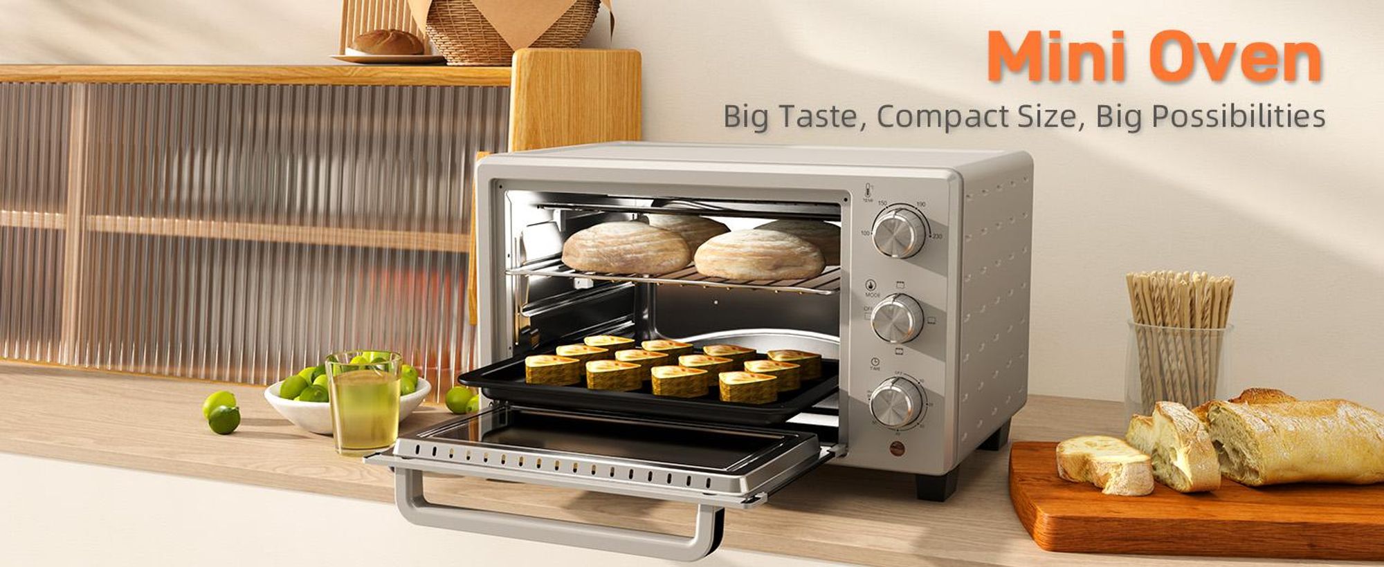 HOMCOM Mini piekarnik 21 l – piekarnik do pizzy, mini piekarnik z blachą do pieczenia, rusztem do grillowania i tacką na okruchy