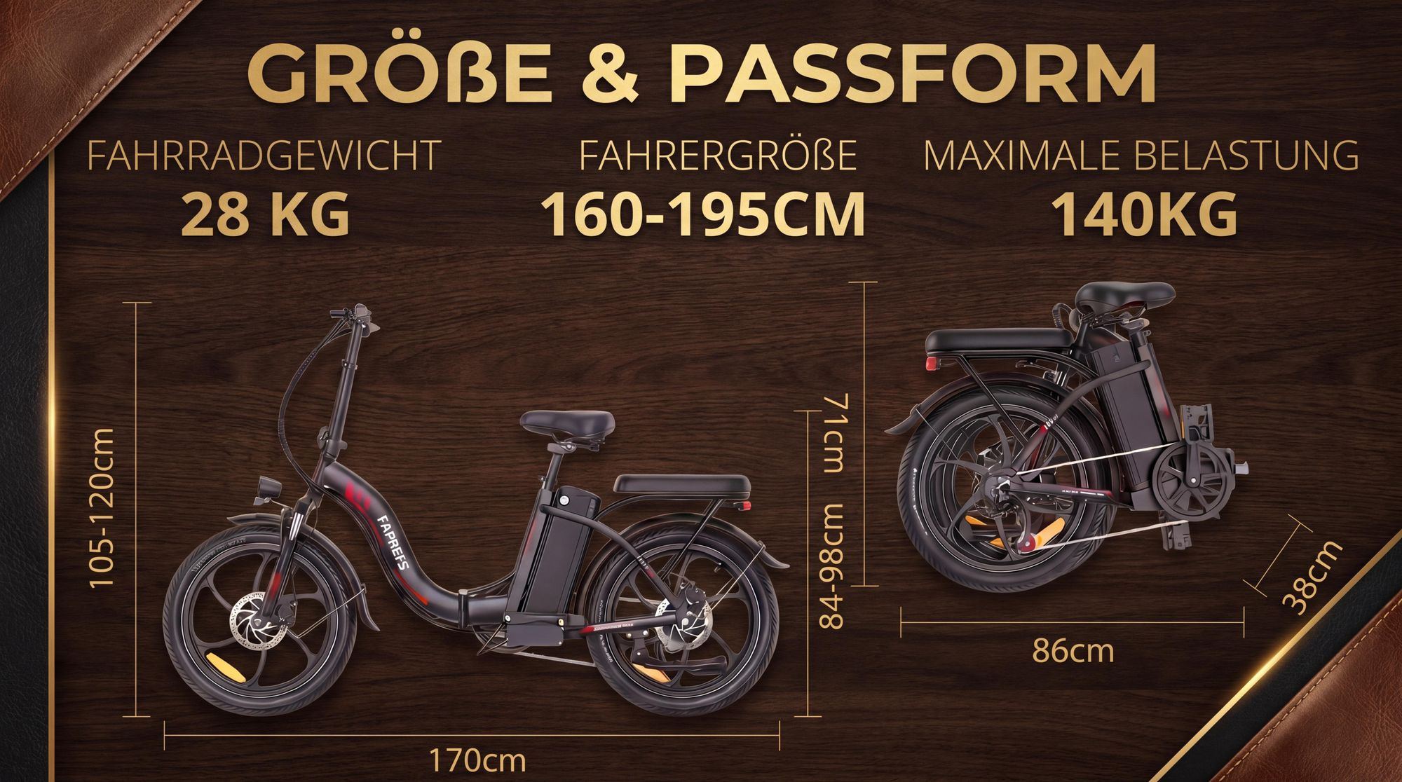 E-Bike Rostfreie Aluminiumlegierung 20 Zoll 36 V 20 Ah 720 Wh bis zu 110 - 150 km Wasserdicht IP54 mit 7 Gang, Schwarz