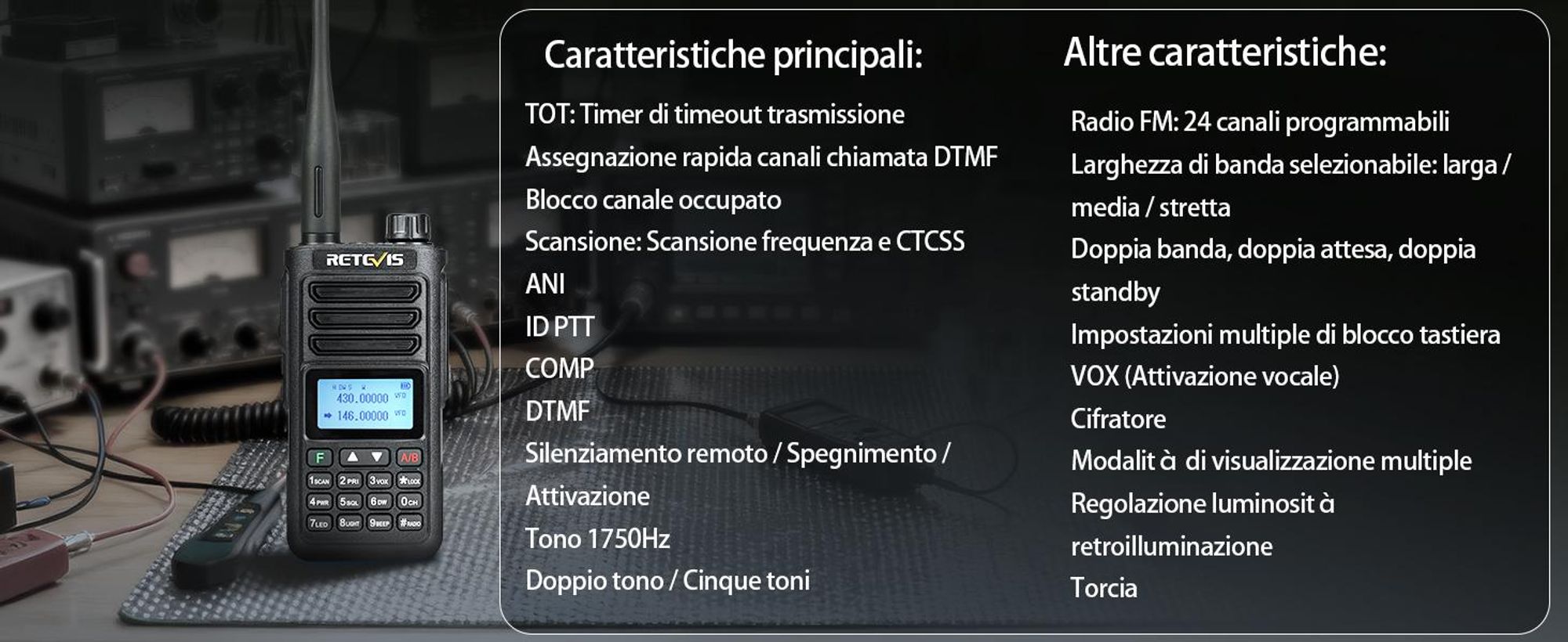 Radio amatoriale Retevis RA89, alta potenza, impermeabile IP68, doppia banda, VFO, batteria da 2500 mAh, Walkie-Talkie ricaricabile di tipo C (2 pezzi, nero)