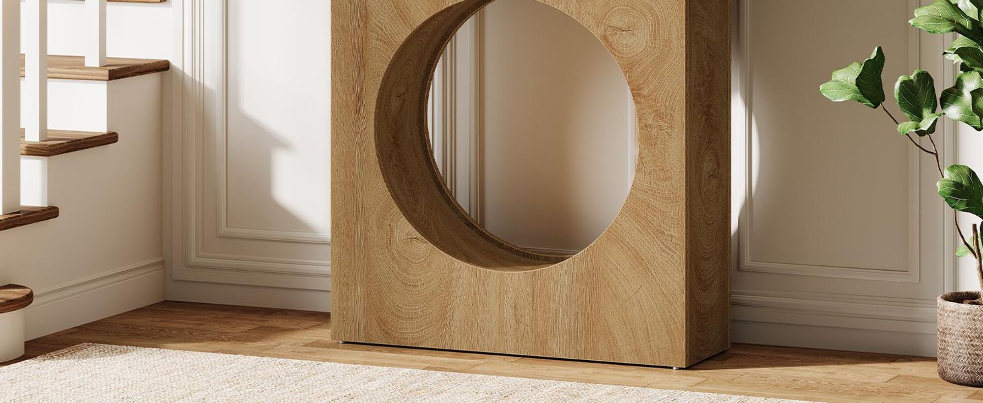 Tribesigns 105 cm Konsolentisch im Landhausstil, kleiner Holztisch für den Eingangsbereich mit rundem Lochmuster, schmaler Sofatisch hinter dem Sofa