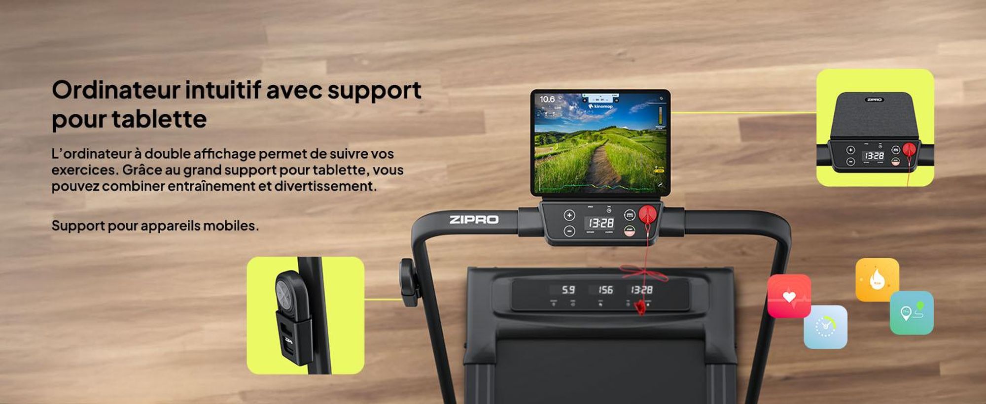 Tapis de course pliable ZIPRO Newlite - Tapis de course sous bureau Walking Pad pour la maison jusqu'à 10 km/h Appareil de fitness Télécommande Bluetooth