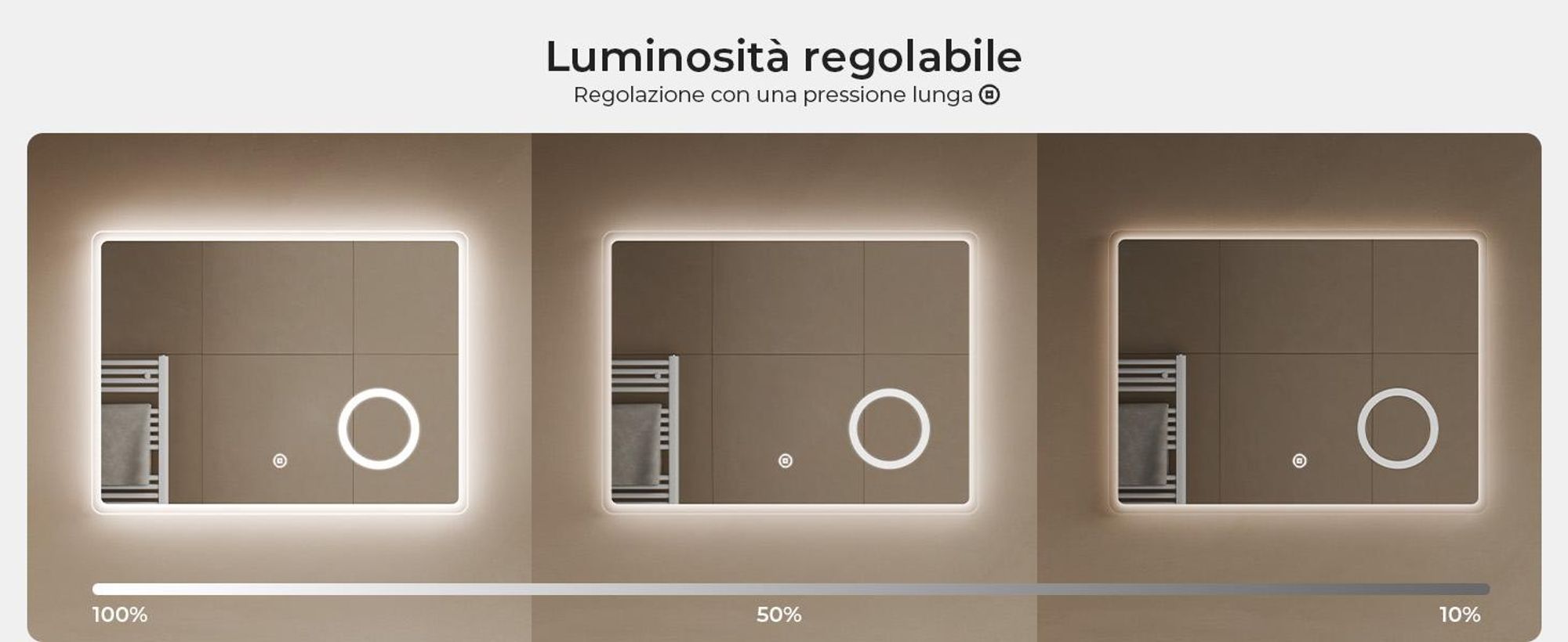 S'AFIELINA Specchio da bagno a LED 80 x 60 cm specchio da parete con interruttore a sfioramento+senza nebbia+3 colori di luce 3000K/4000K/6500K specchio illuminato con 3 ingrandimenti