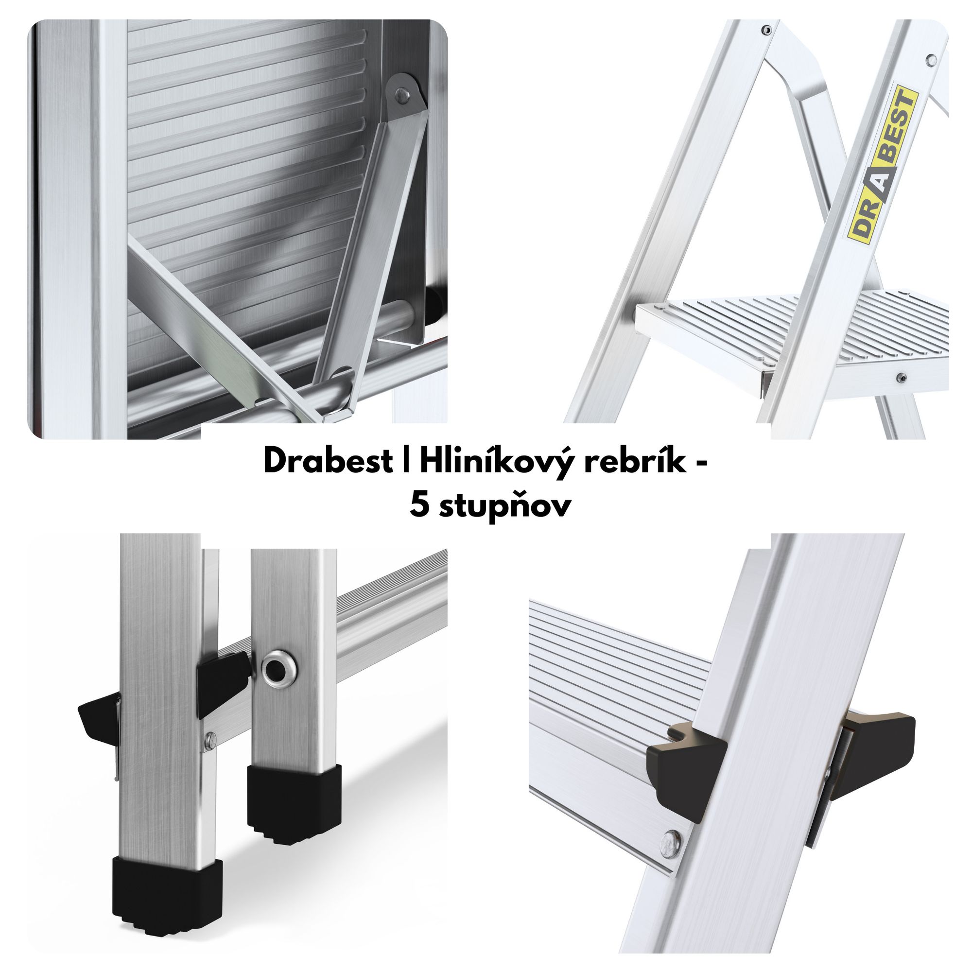 Rebrík, stojan na rebrík, hliníkový rebrík, skladací rebrík, DRABEST