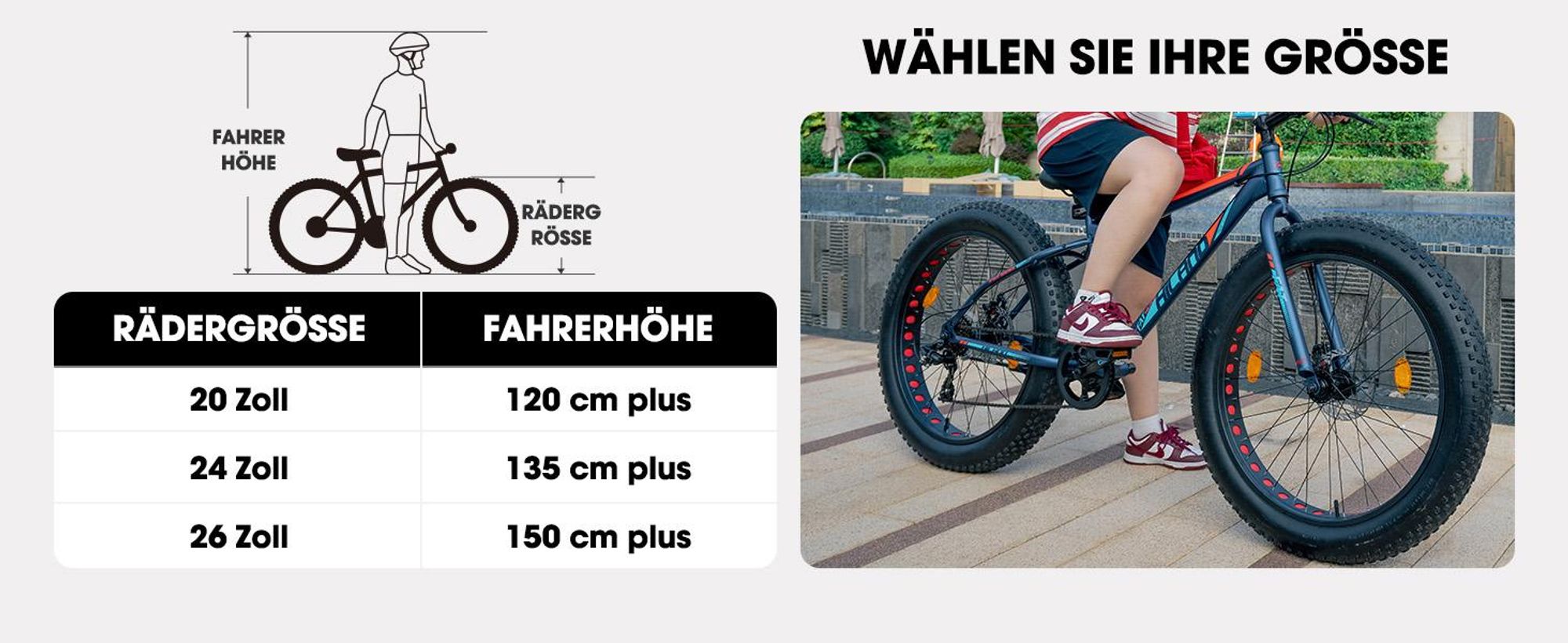 HILAND 20 Zoll Kinderfahrrad mit 4.0 Fat Tire, Shimano 7-Gang, Geeignet für Strand, Schnee, Kinder Mountainbike Jungen Mädchen, Silber
