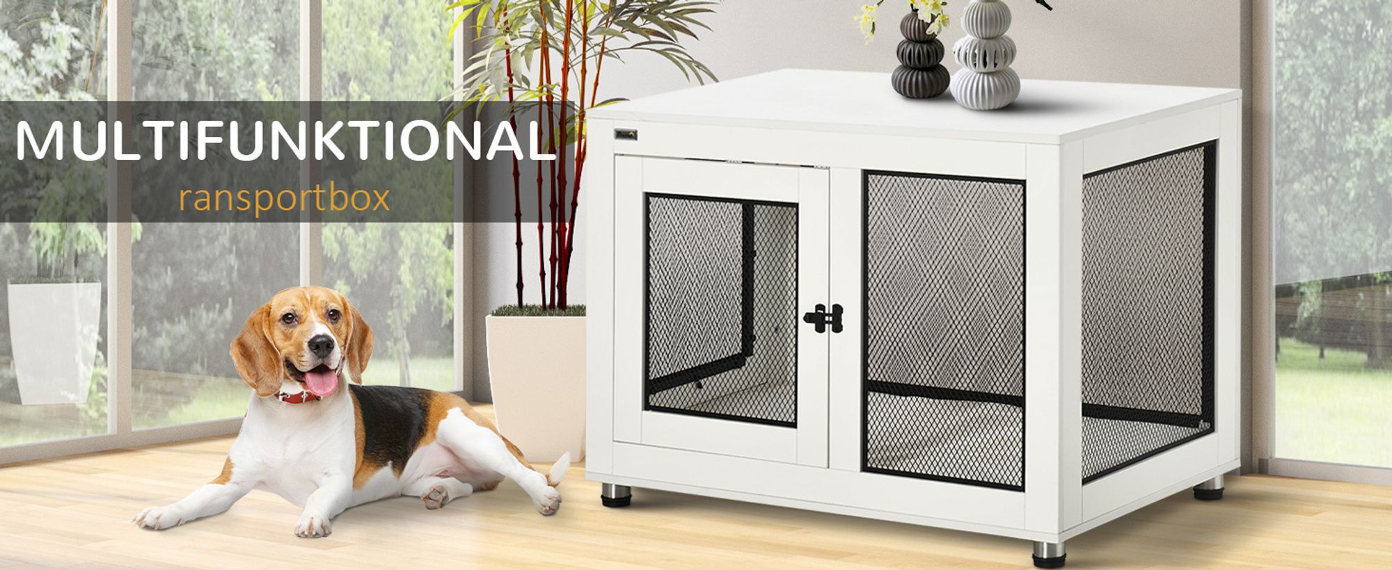 PawHut Hundekäfig, Haustierkäfig mit Kissen, Hundehaus, Hundehütte, Weiß