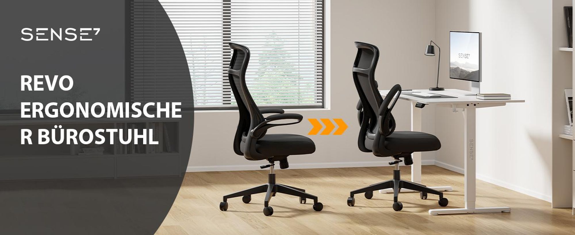 SENSE7 Revo Ergonomischer Bürostuhl Schreibtischstuhl Schwarz Klappbare Armlehnen Netzrücken Wippfunktion Homeoffice Chefsessel PC Stuhl 140 kg
